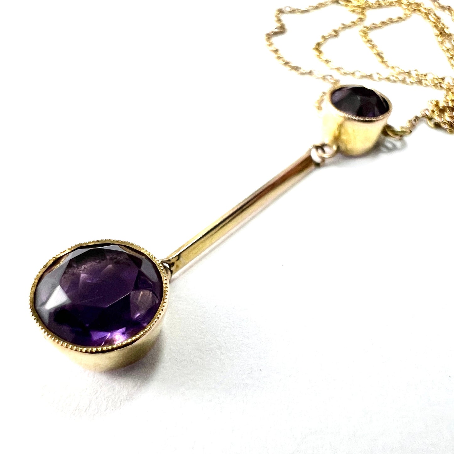 Edwardian Gold Amethyst Drop Necklace