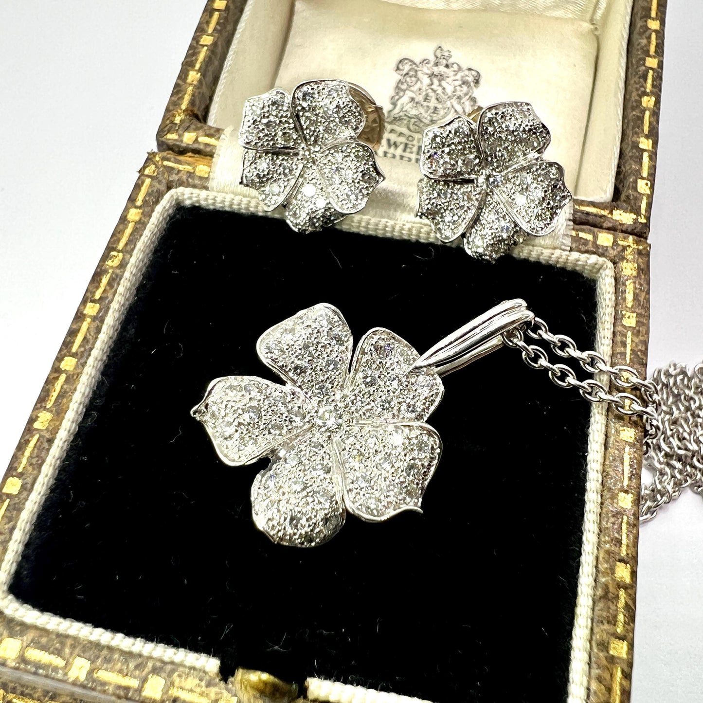 Vintage French Diamond Flower 18CT White Gold Stud Earrings