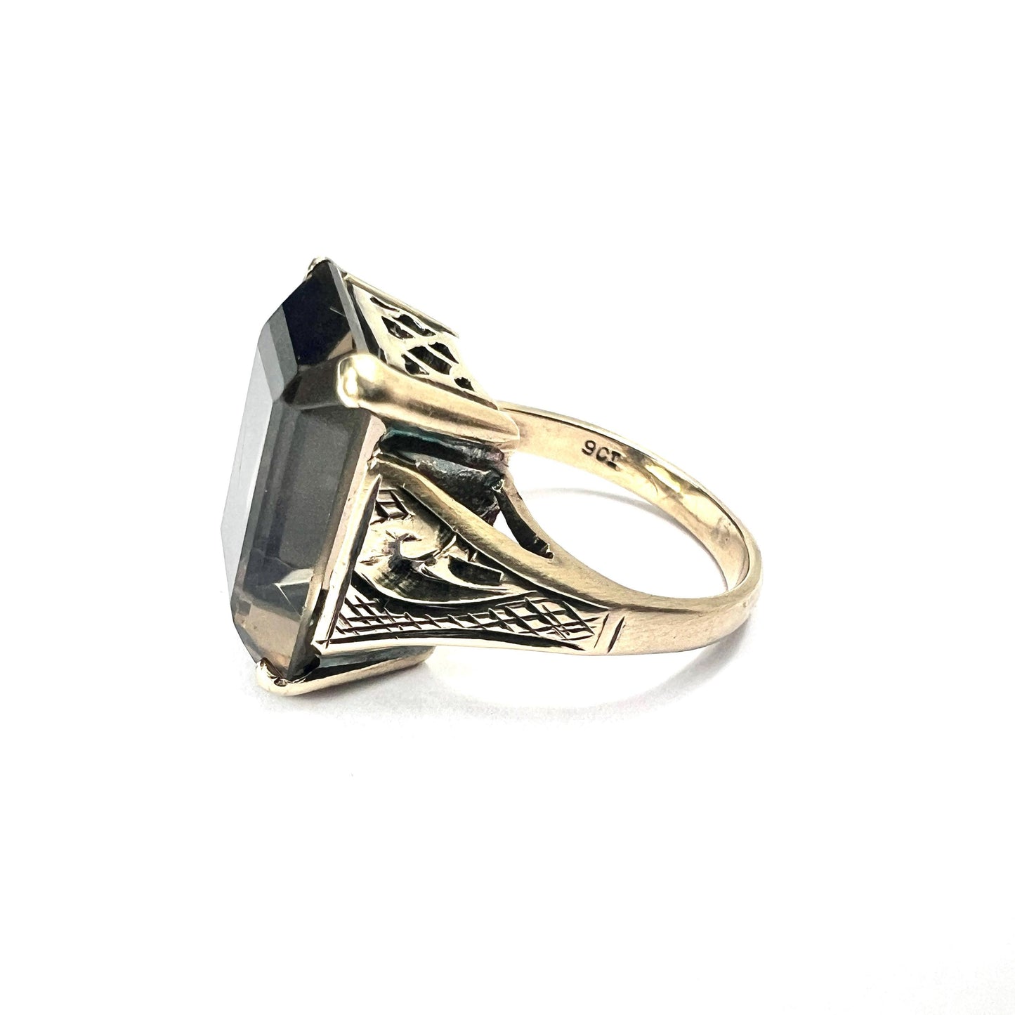 Victorian 9CT Gold Smoky Quartz Rectangular Cocktail Ring