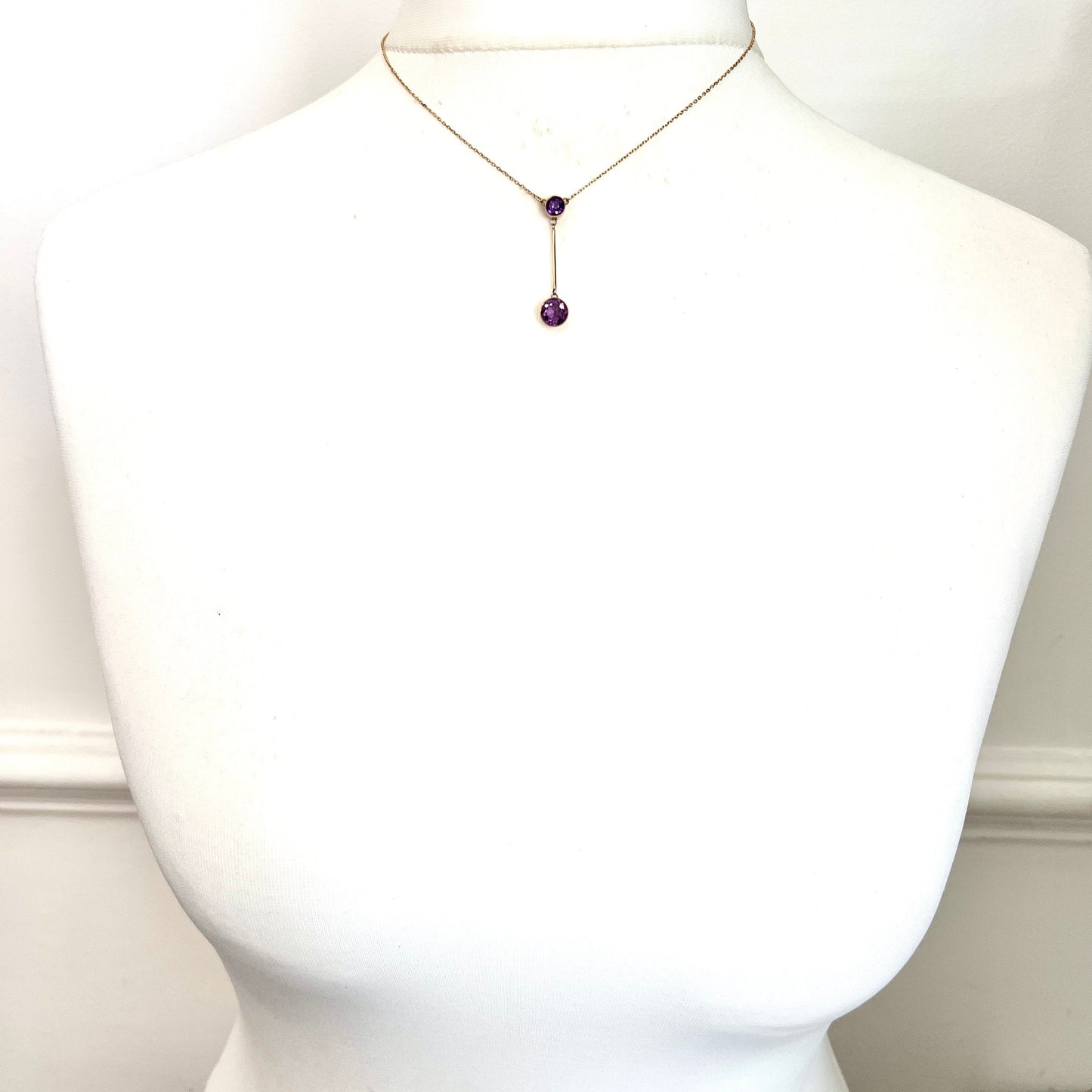 Edwardian Gold Amethyst Drop Necklace