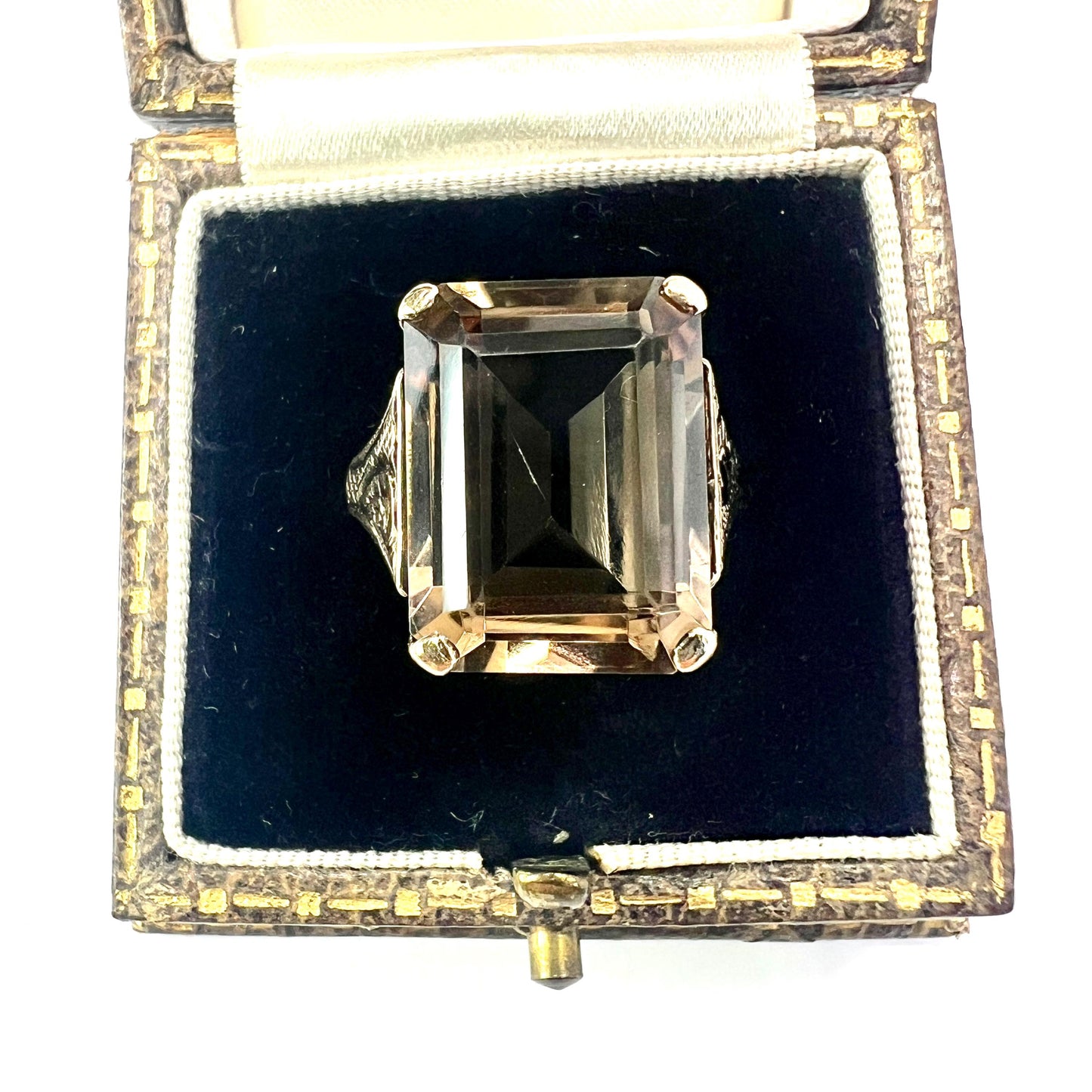 Victorian 9CT Gold Smoky Quartz Rectangular Cocktail Ring