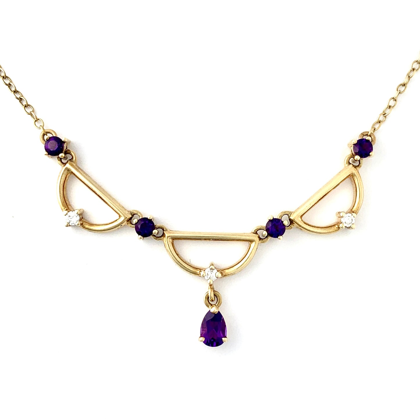 Vintage Amethyst and Diamond 9CT Gold Festoon Necklace