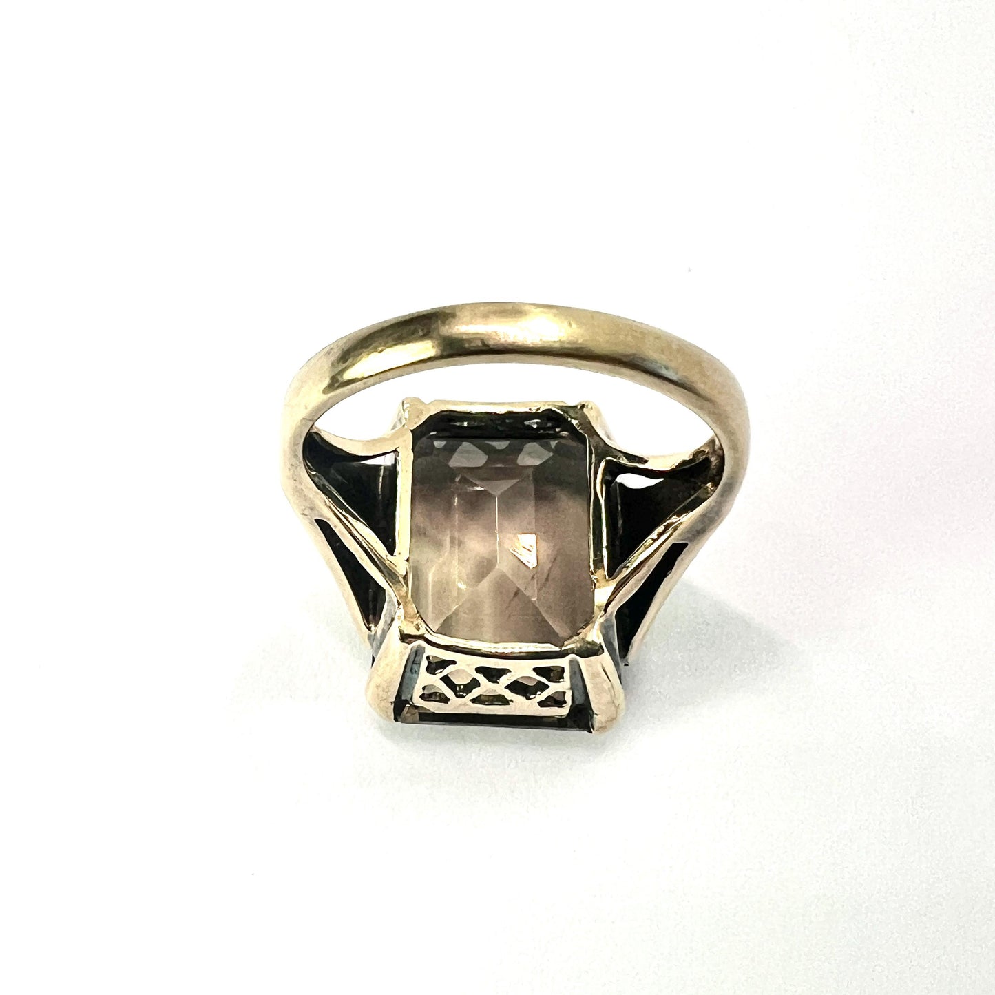 Victorian 9CT Gold Smoky Quartz Rectangular Cocktail Ring