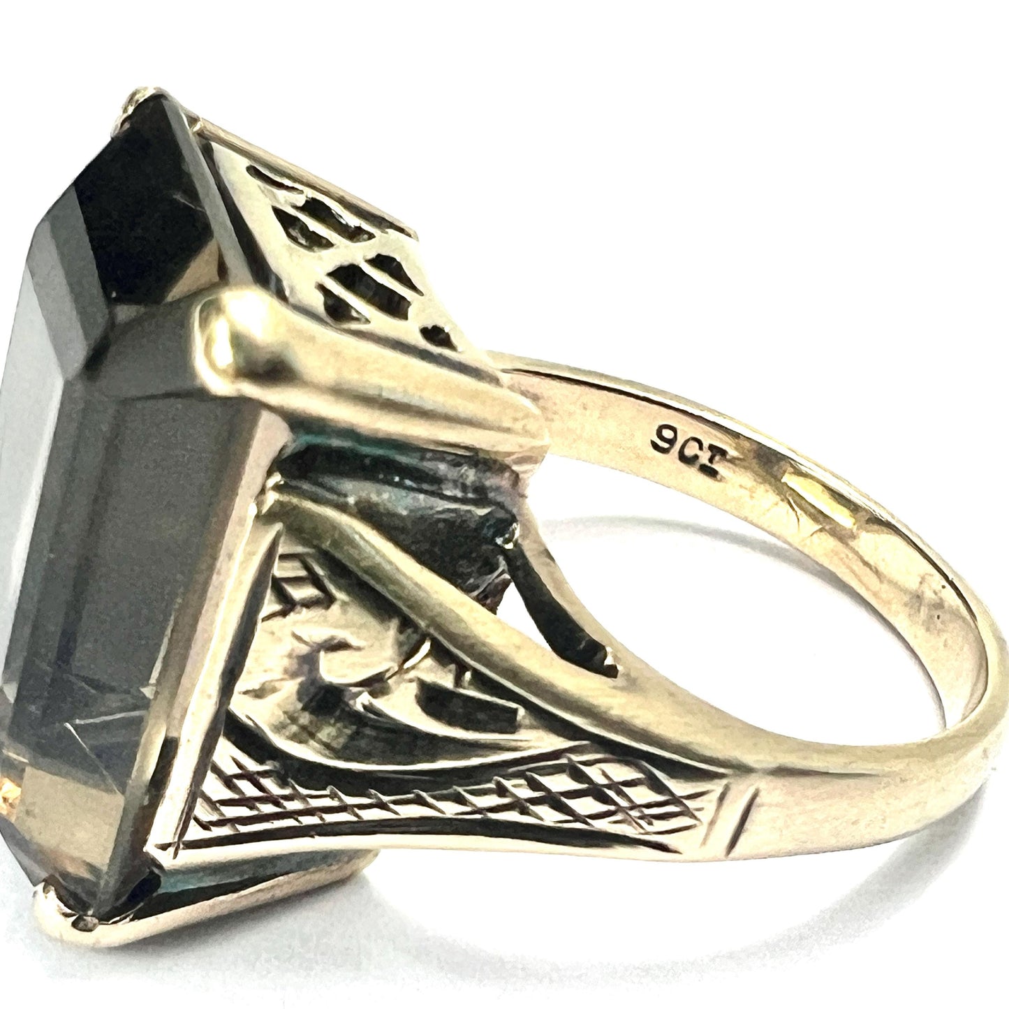 Victorian 9CT Gold Smoky Quartz Rectangular Cocktail Ring