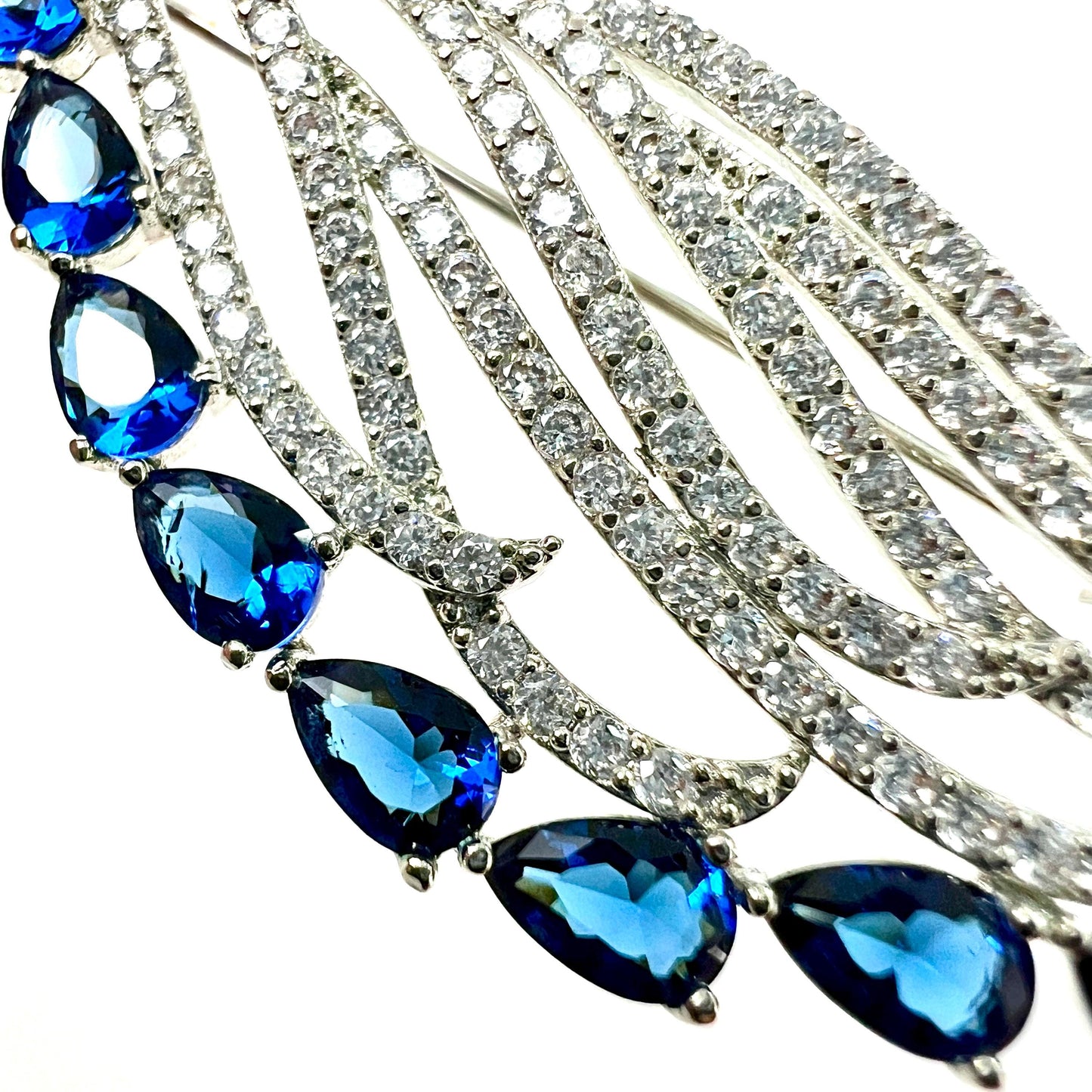 Vintage Faux Diamond and Sapphire Paste Wave Brooch