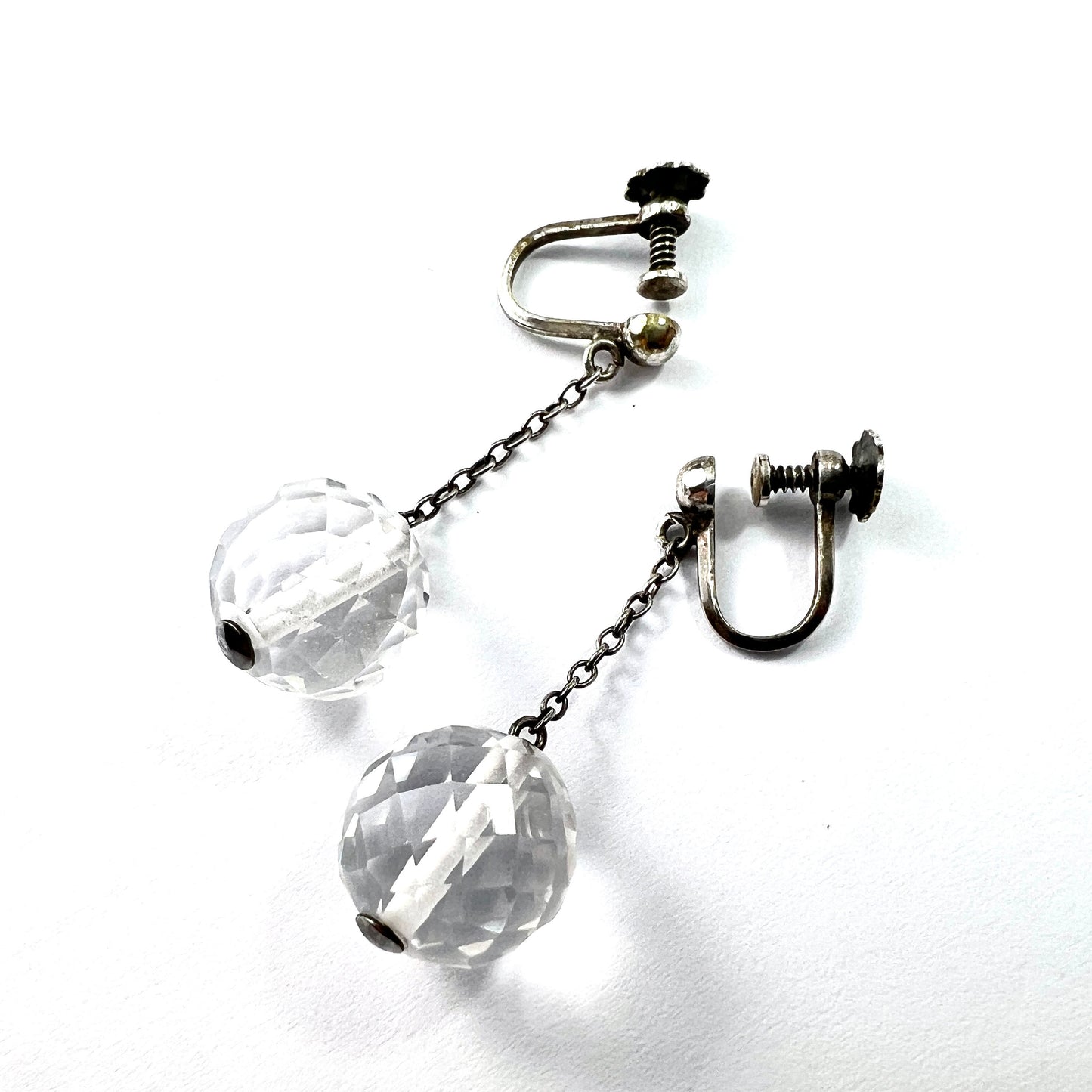 Vintage Rock Crystal Silver Chain Drop Earrings