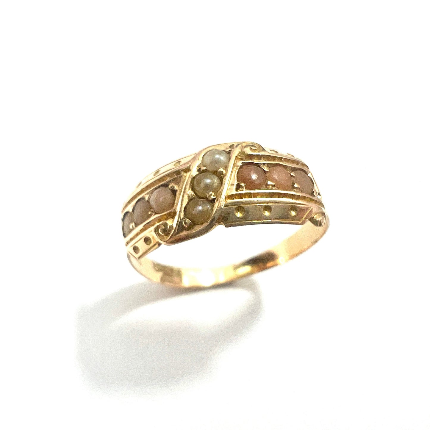 Victorian 15CT Gold Coral Seed Pearl Ring