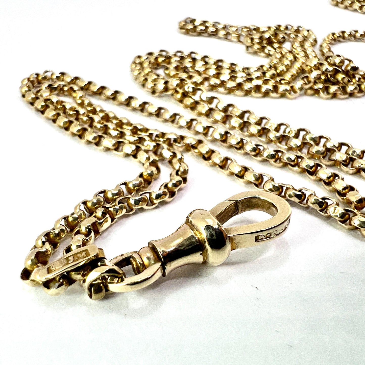 Very Long Antique Victorian Solid 9CT Gold Longuard Chain with Albert Clip
