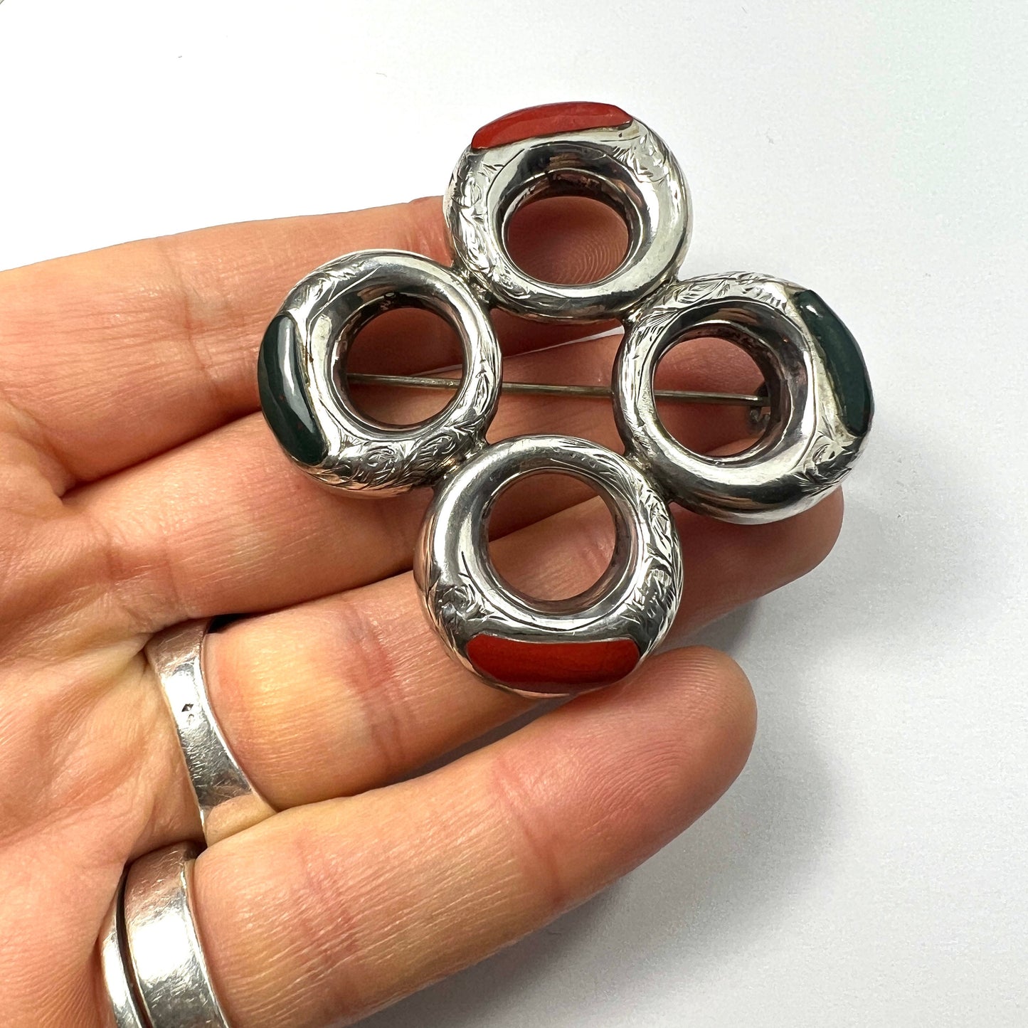 Victorian Scottish Agate Silver Circles Brooch