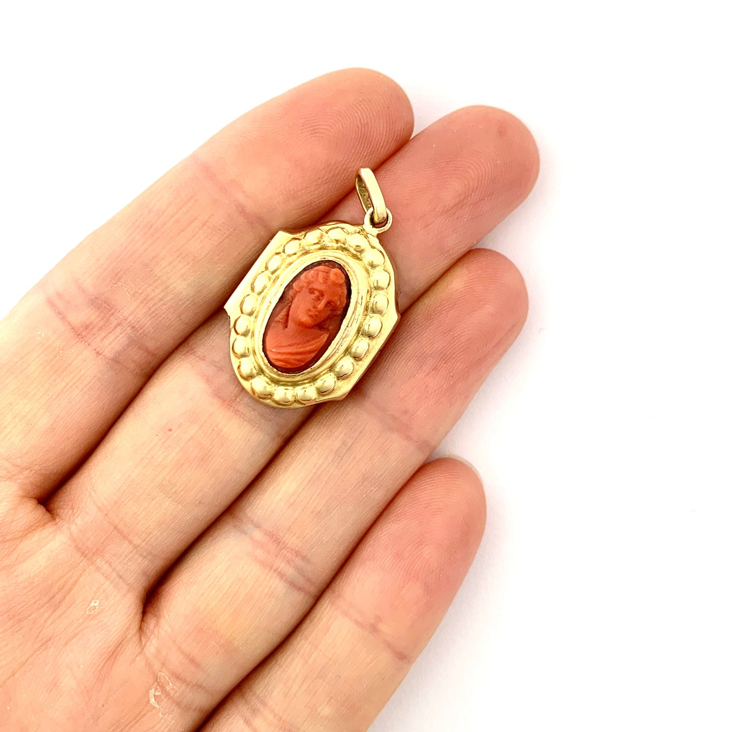 Victorian 18CT Gold Carved Coral Cameo Pendant