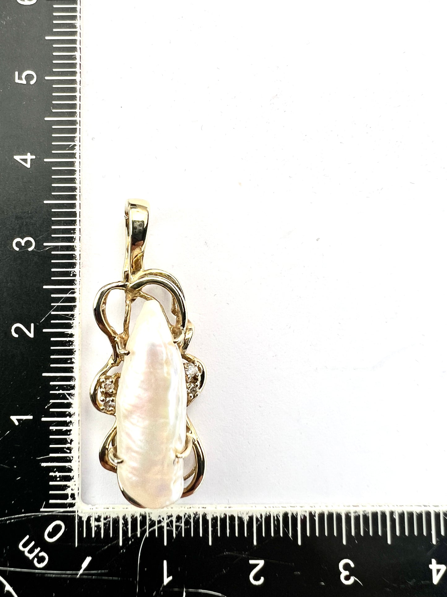 Art Nouveau Style Baroque Pearl and Diamond Gold Pendant