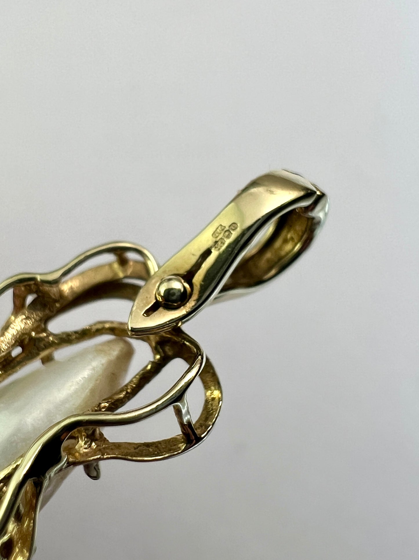 Art Nouveau Style Baroque Pearl and Diamond Gold Pendant
