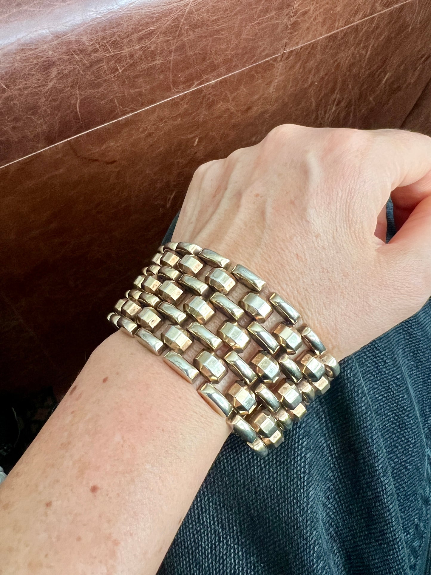 Heavy Vintage Silver Gilt Cuff Bracelet