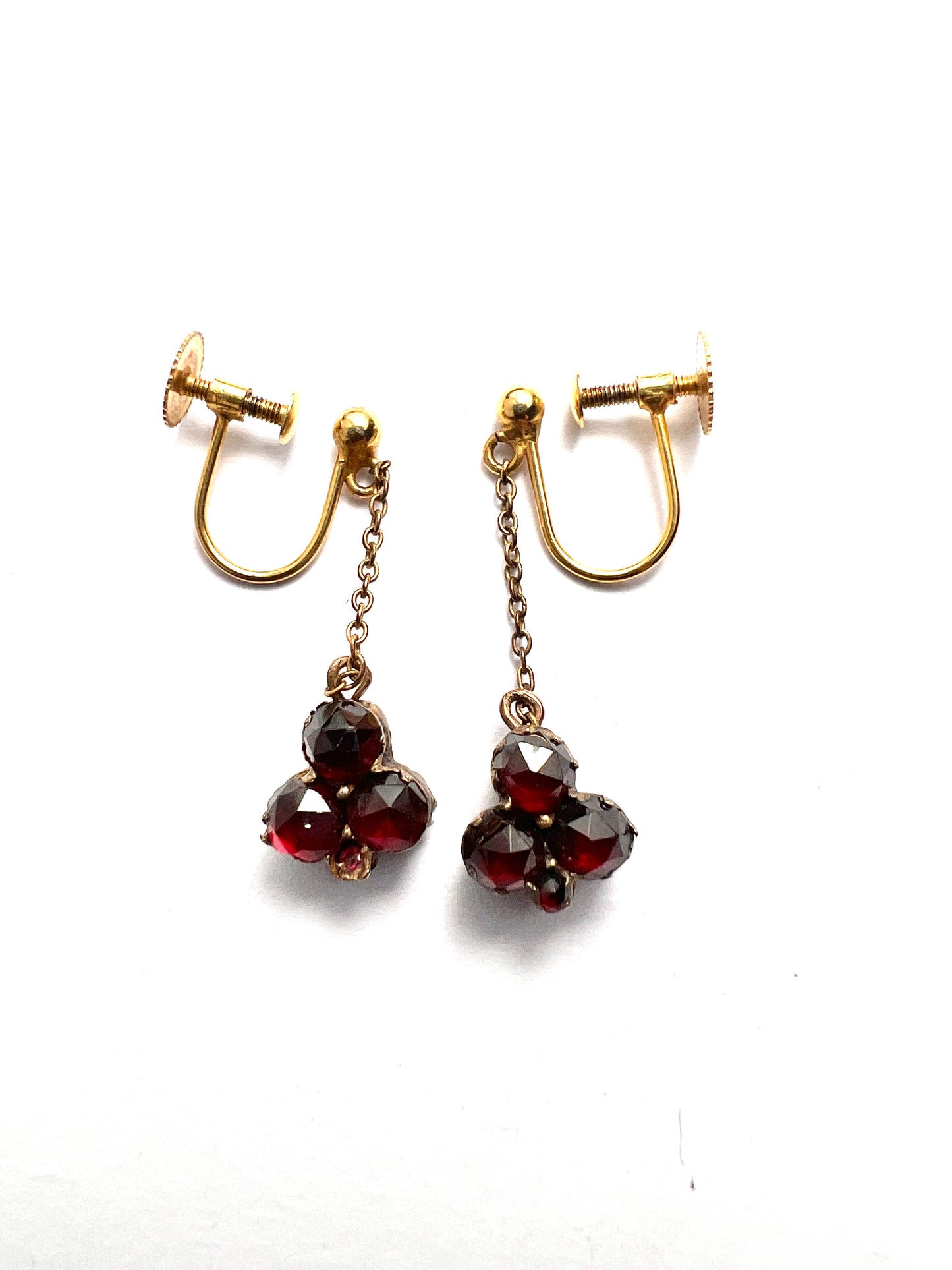 Victorian 9CT Gold Rose-cut Garnet Trefoil Earrings