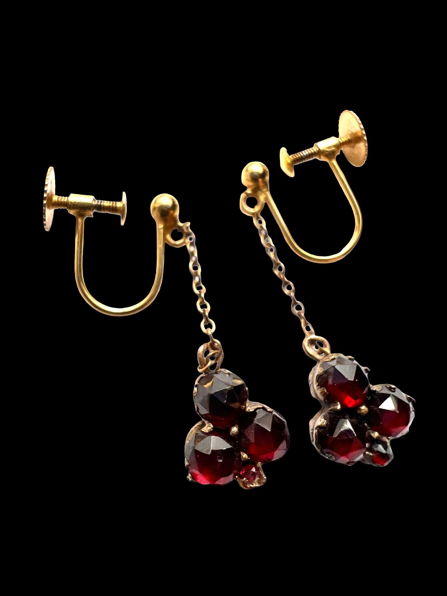 Victorian 9CT Gold Rose-cut Garnet Trefoil Earrings