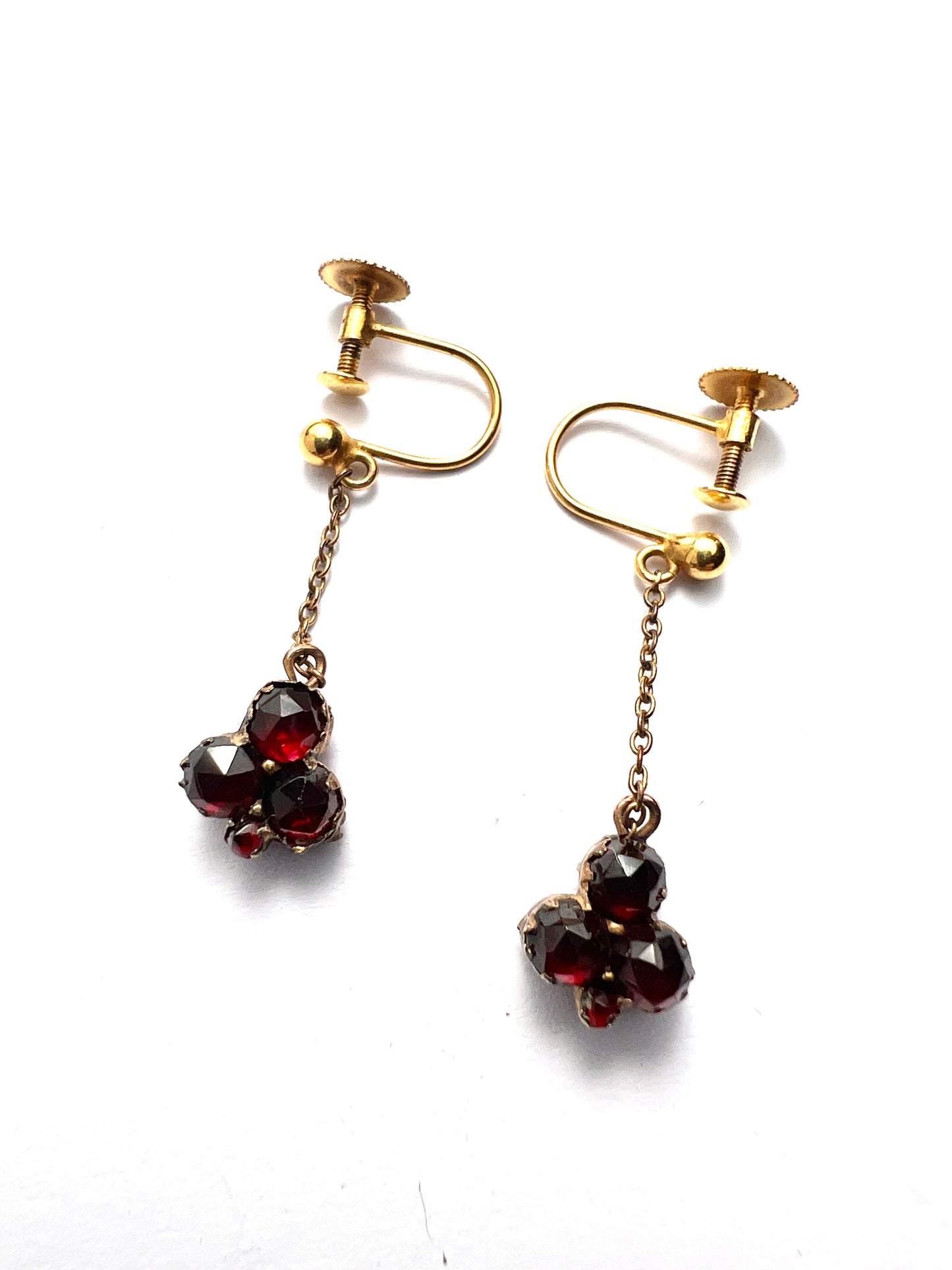 Victorian 9CT Gold Rose-cut Garnet Trefoil Earrings