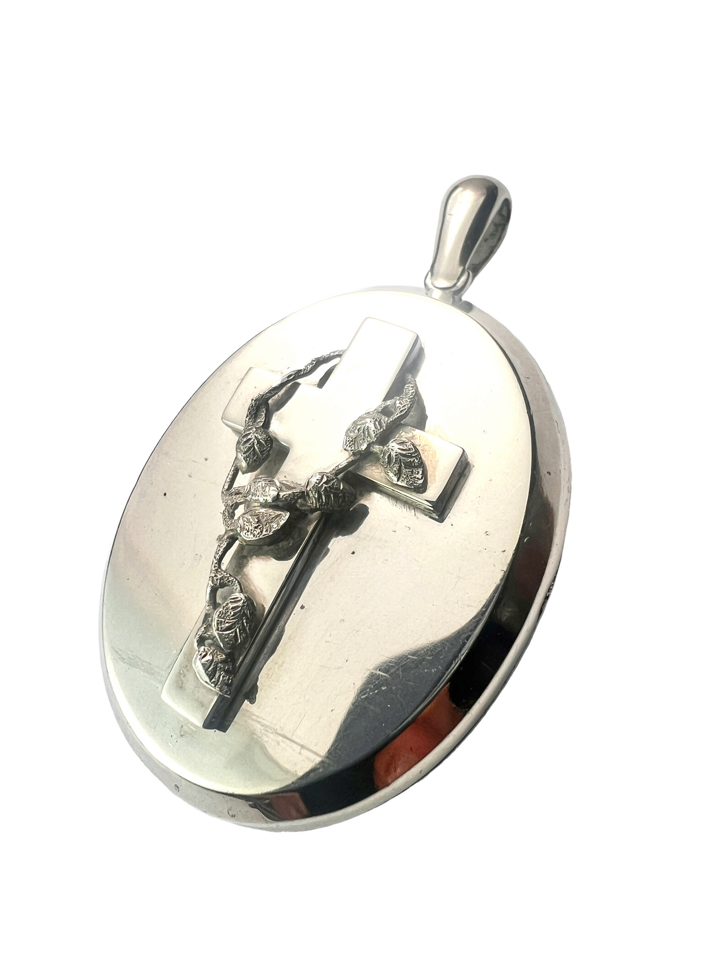 Large Victorian Silver Crucifix Locket Pendant