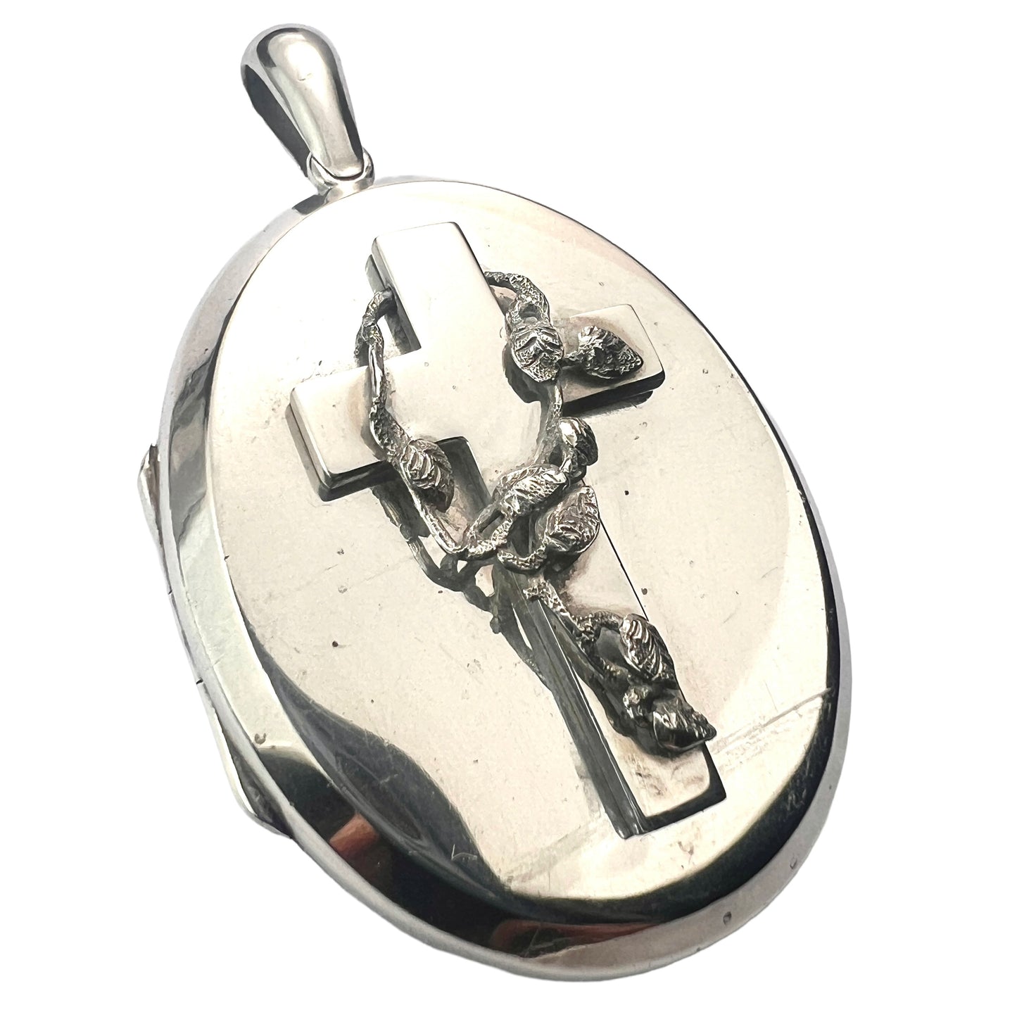 Large Victorian Silver Crucifix Locket Pendant