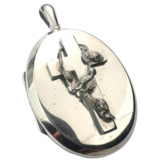 Large Victorian Silver Crucifix Locket Pendant