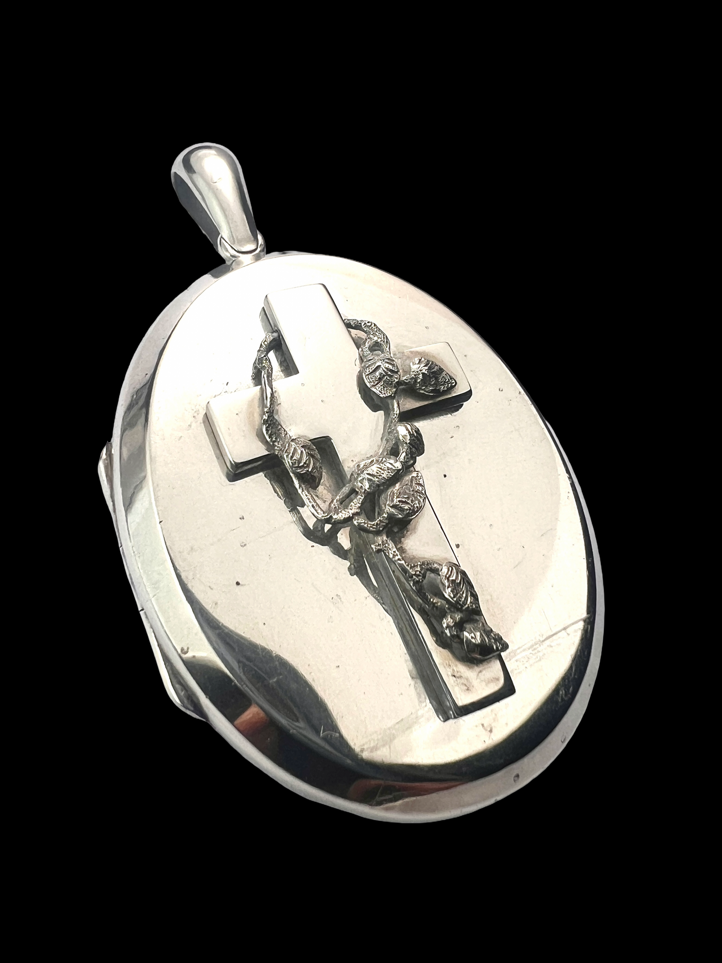 Large Victorian Silver Crucifix Locket Pendant