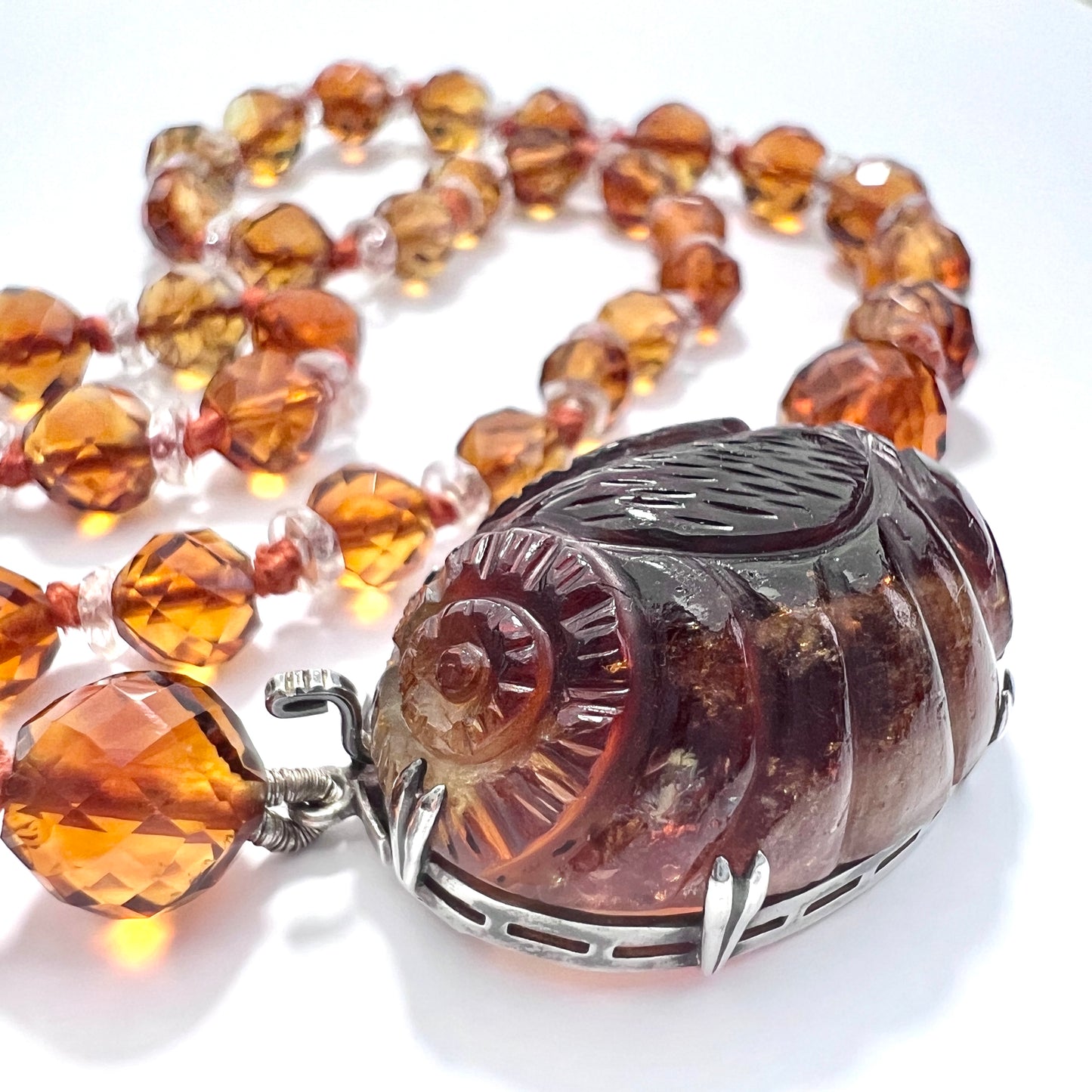 Vintage Art Deco Citrine and Rock Crystal Necklace