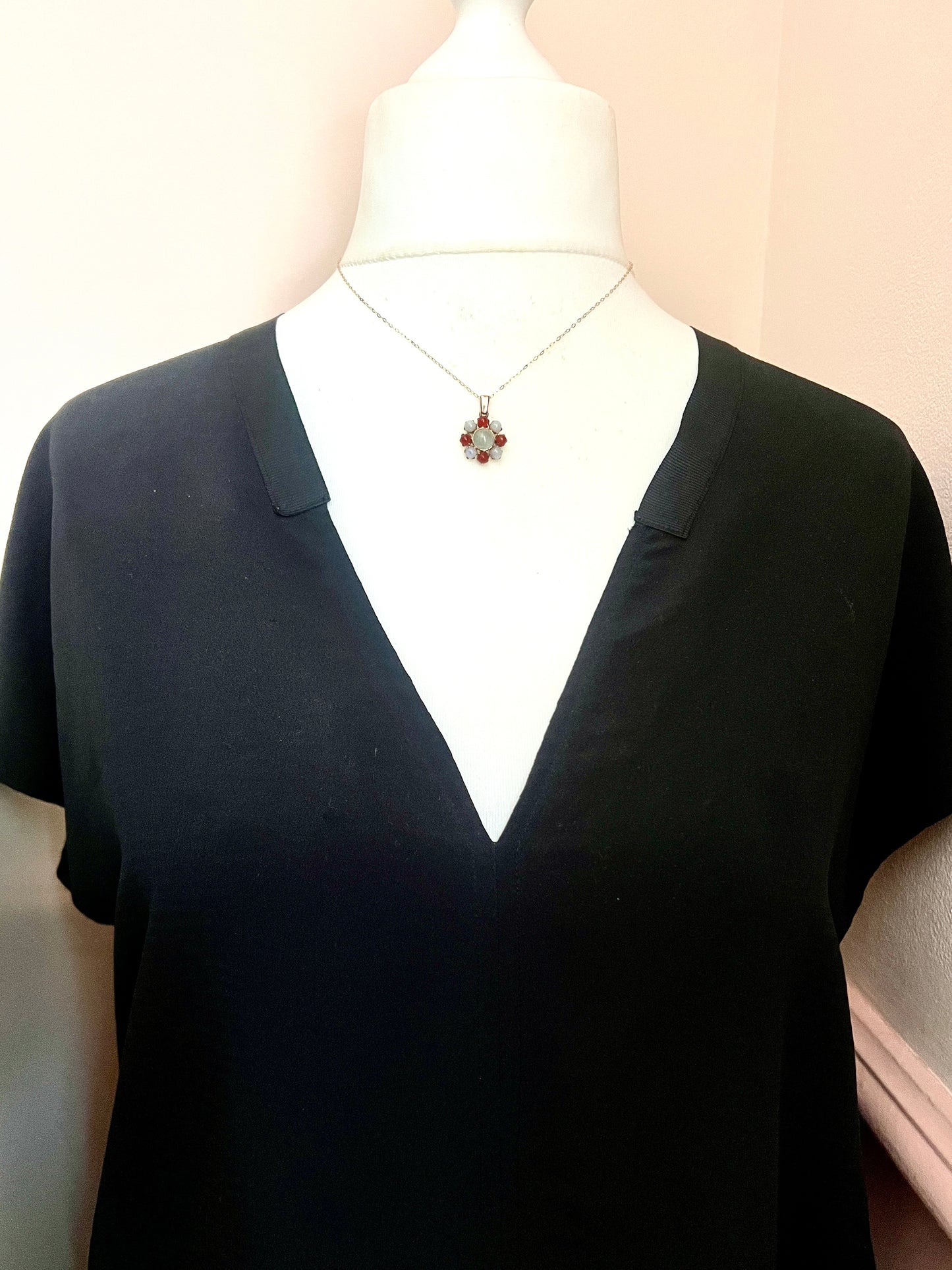 Vintage Gold Carnelian Cluster Pendant and Chain Necklace