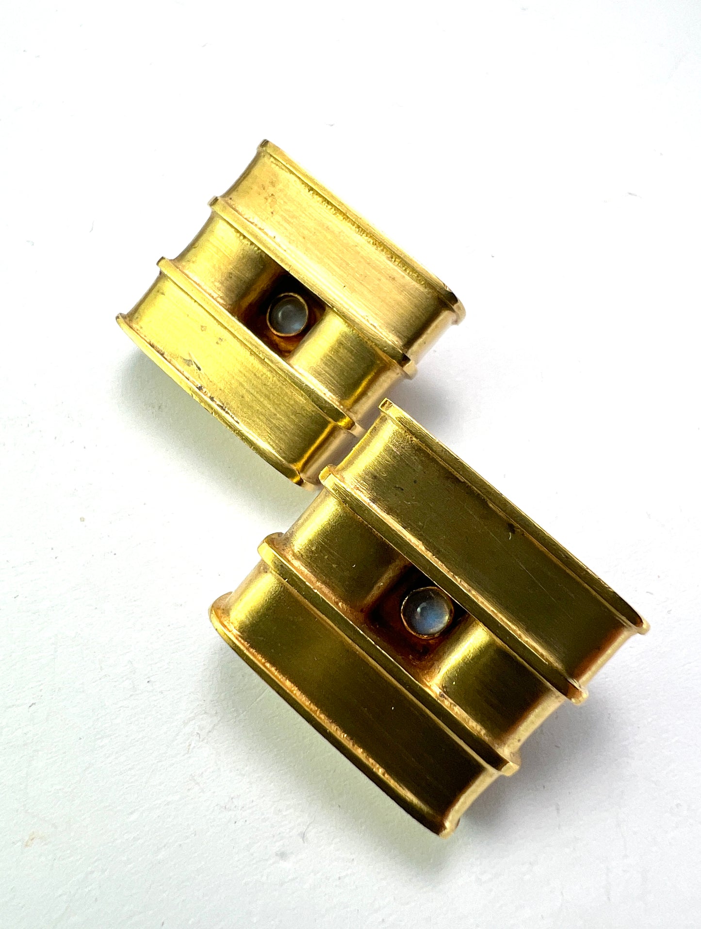 Chunky Vintage Retro Moonstone Silver Gilt Clip-on Earrings