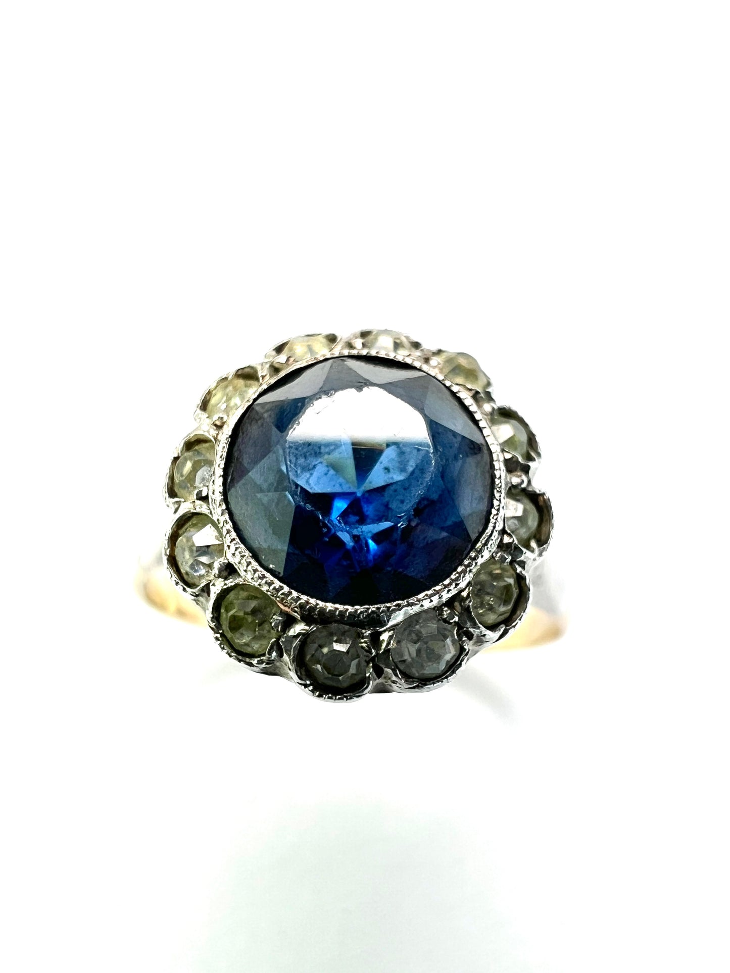 Antique Sapphire Paste Gold and Silver Halo Ring
