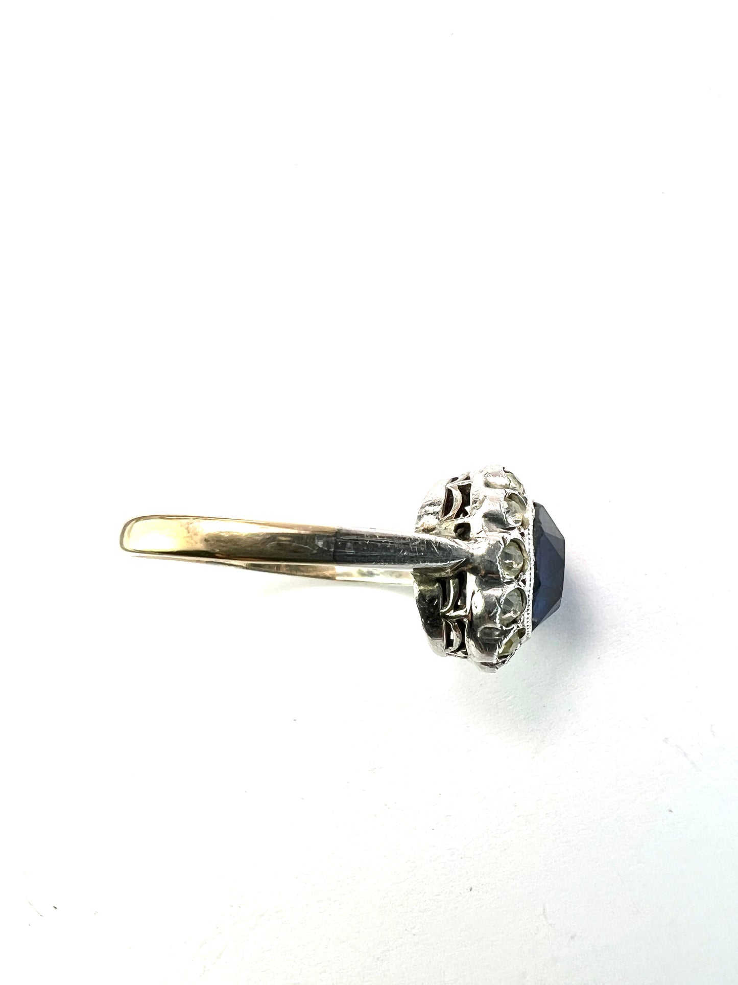 Antique Sapphire Paste Gold and Silver Halo Ring