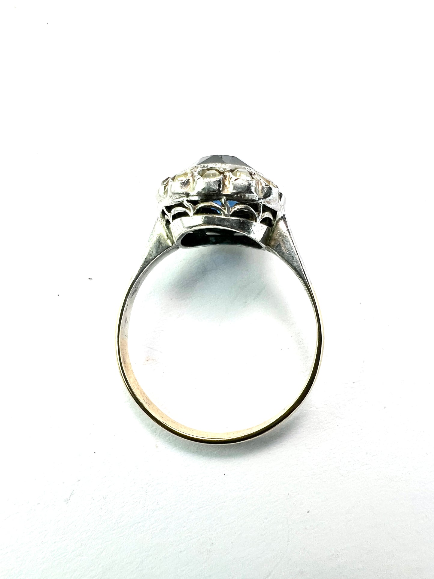 Antique Sapphire Paste Gold and Silver Halo Ring