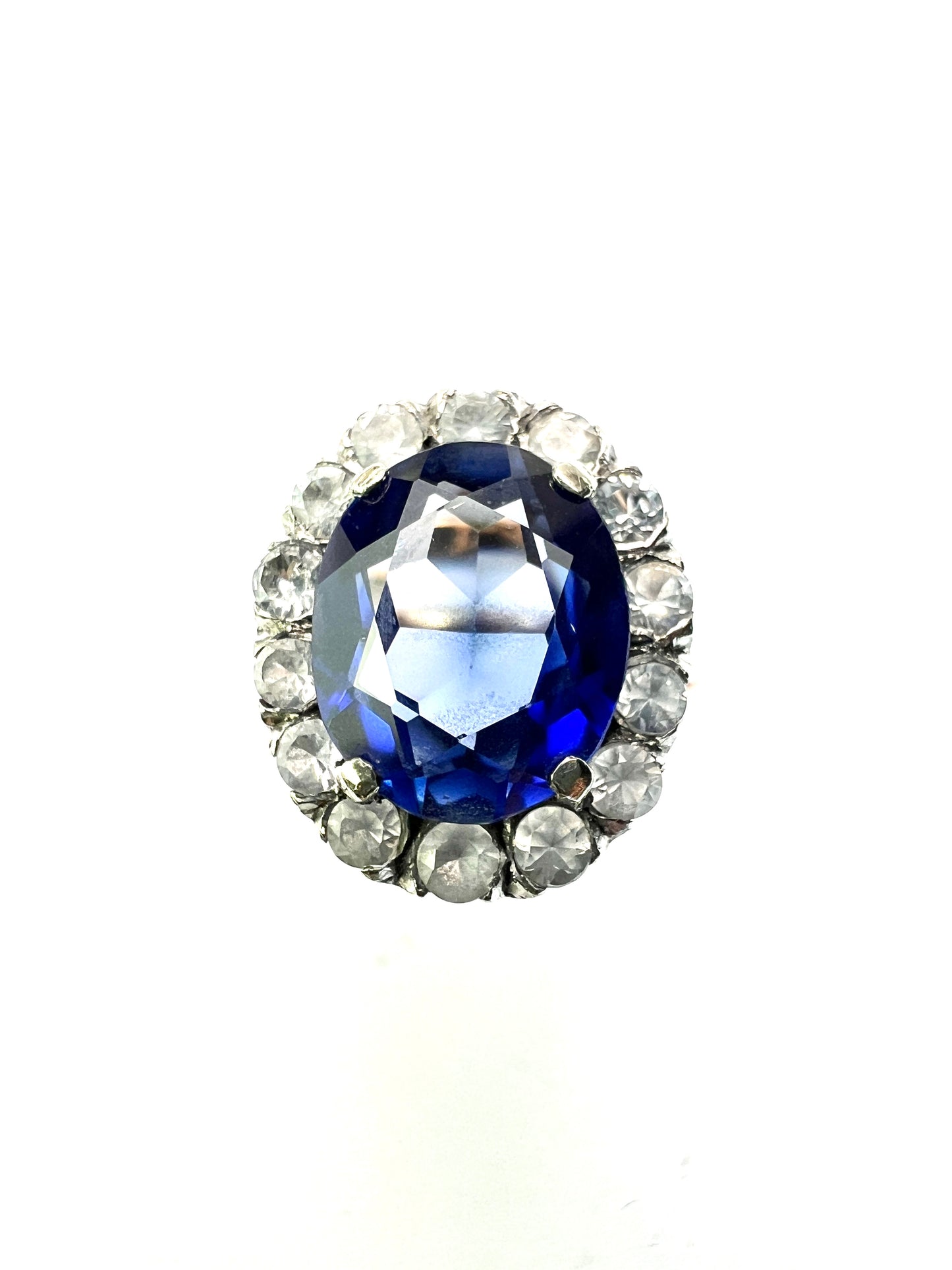 Antique Sapphire Gold and Silver Halo Ring
