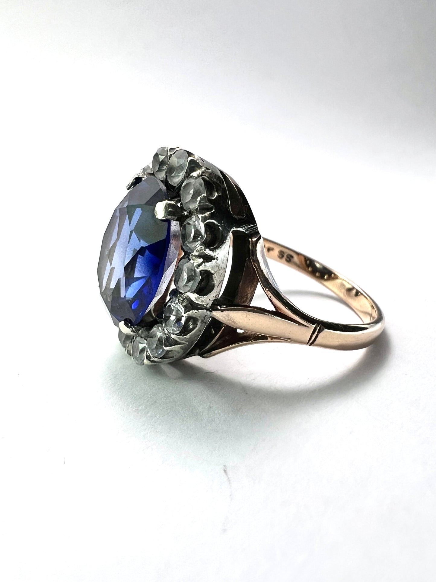Antique Sapphire Gold and Silver Halo Ring