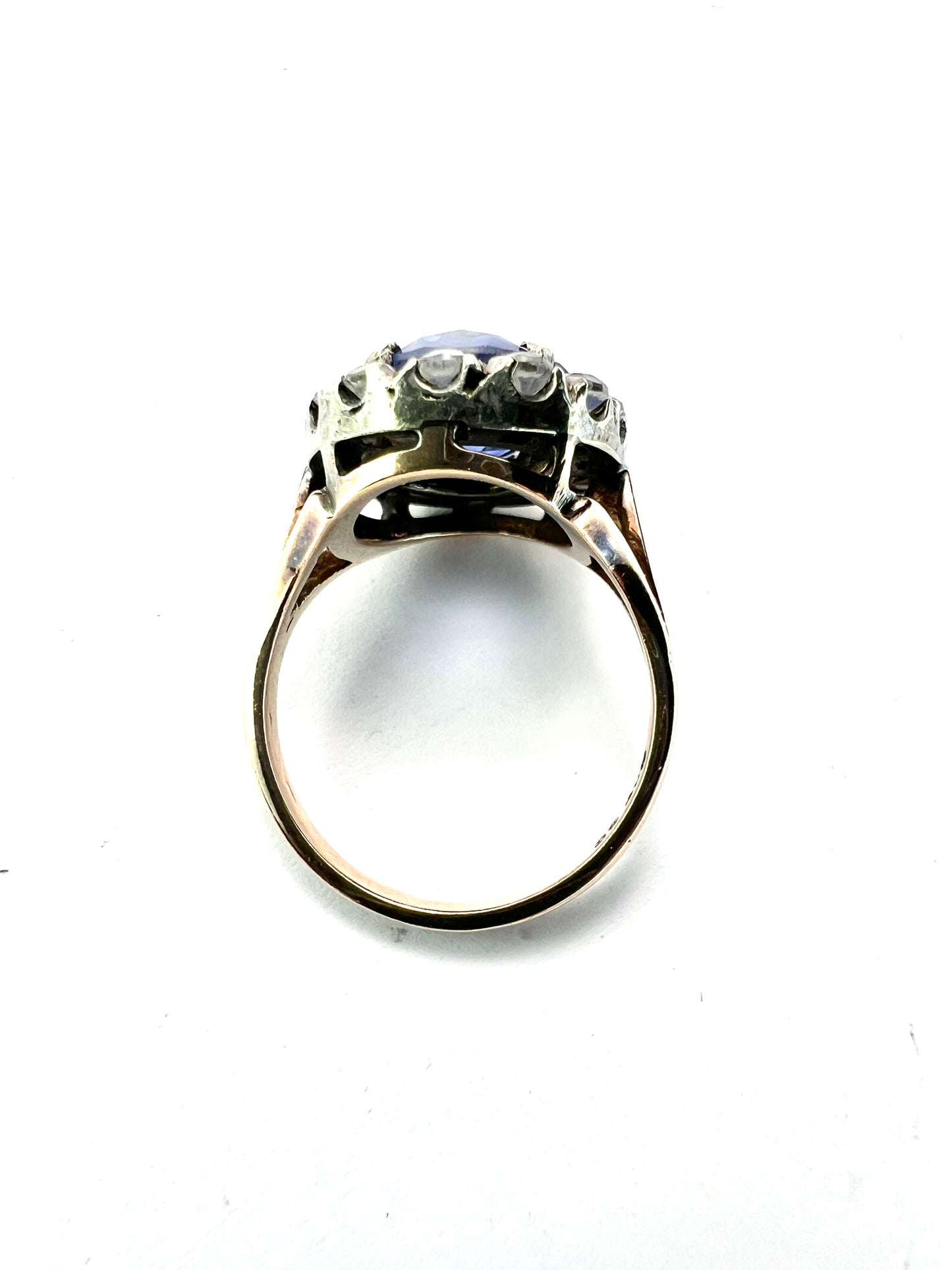 Antique Sapphire Gold and Silver Halo Ring