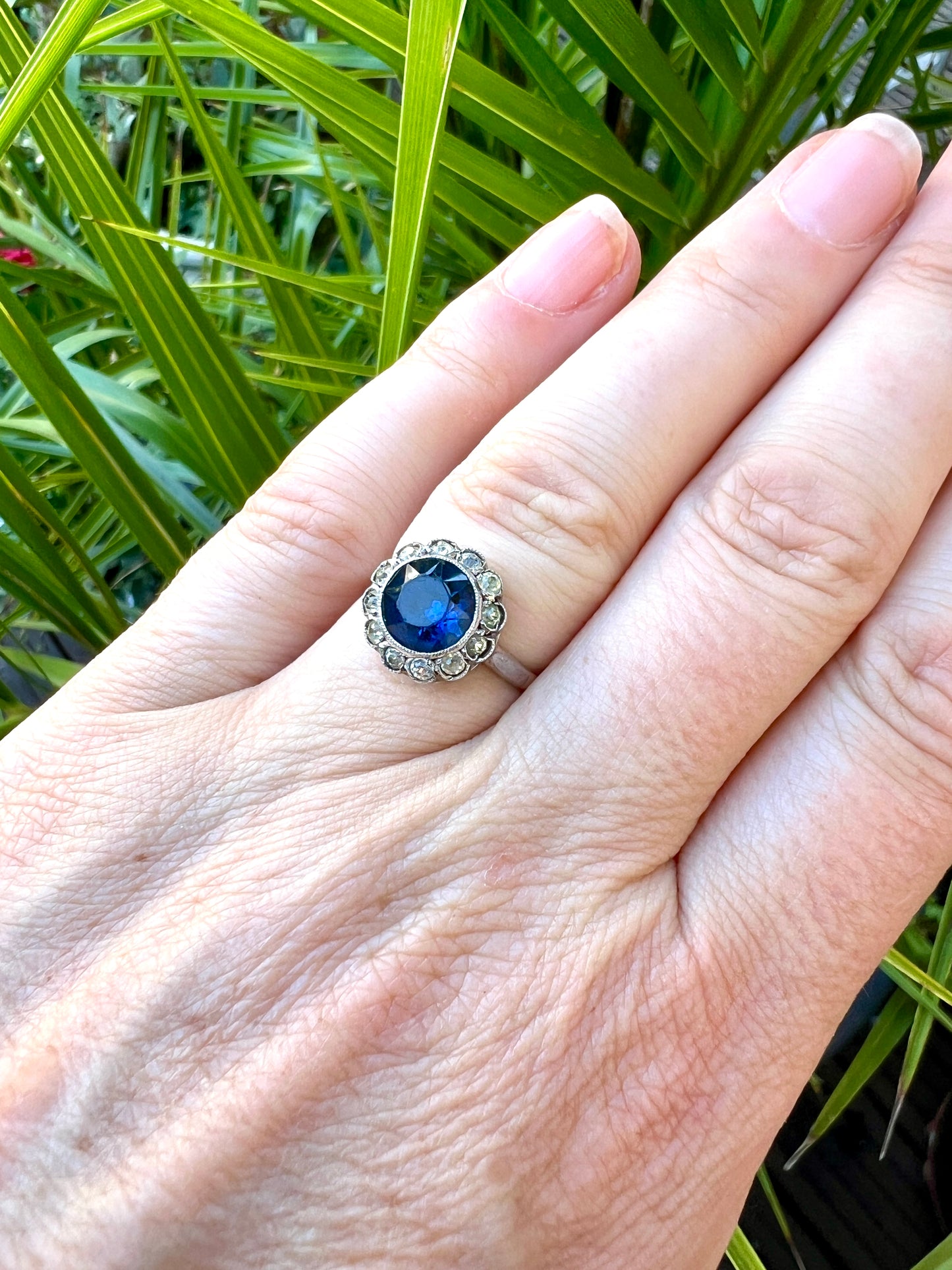 Antique Sapphire Paste Gold and Silver Halo Ring