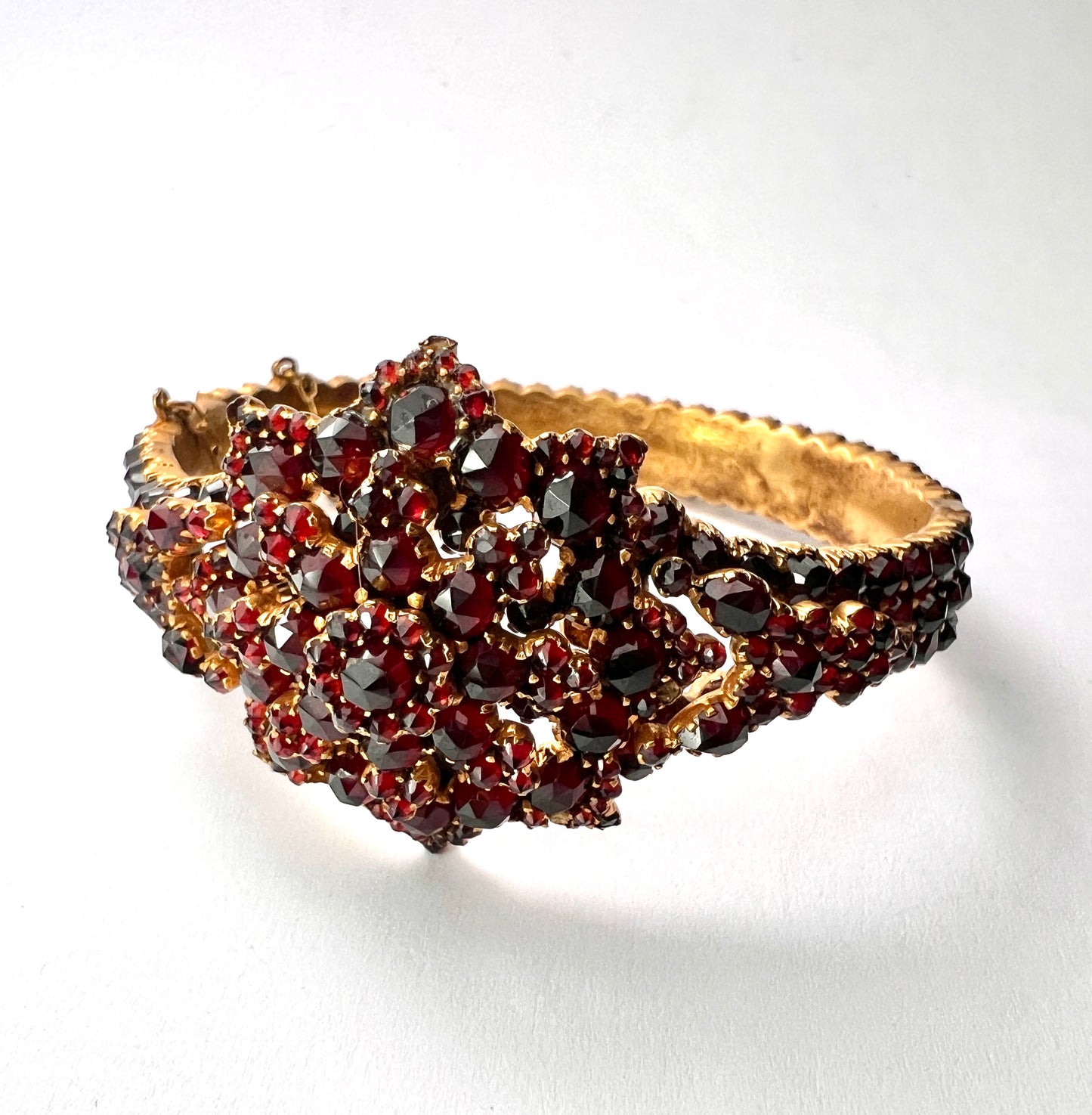 Victorian Bohemian Garnet Starflower Bangle Bracelet
