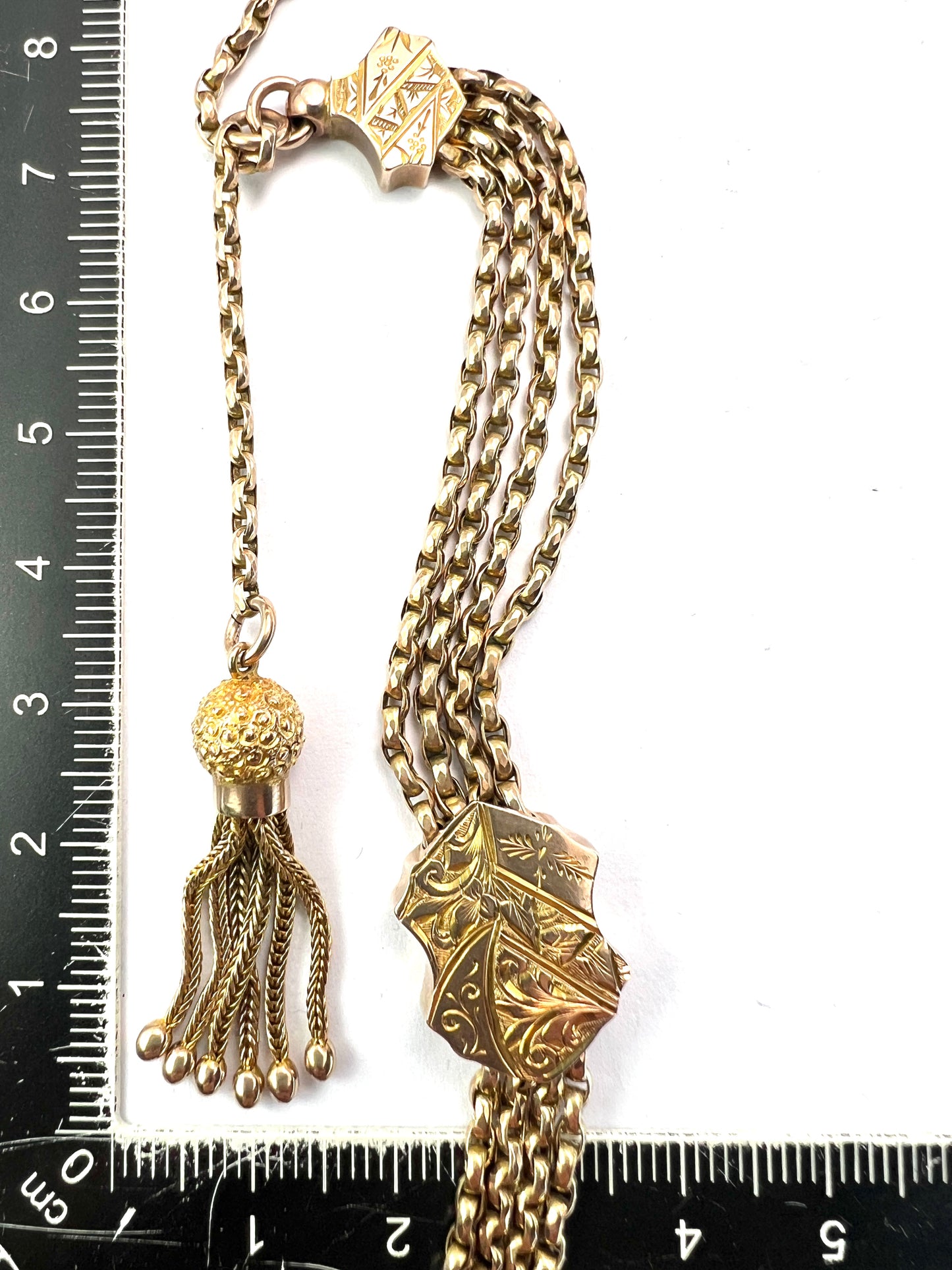 Antique 9CT Gold Albertina Watch Chain with Tassel Fob