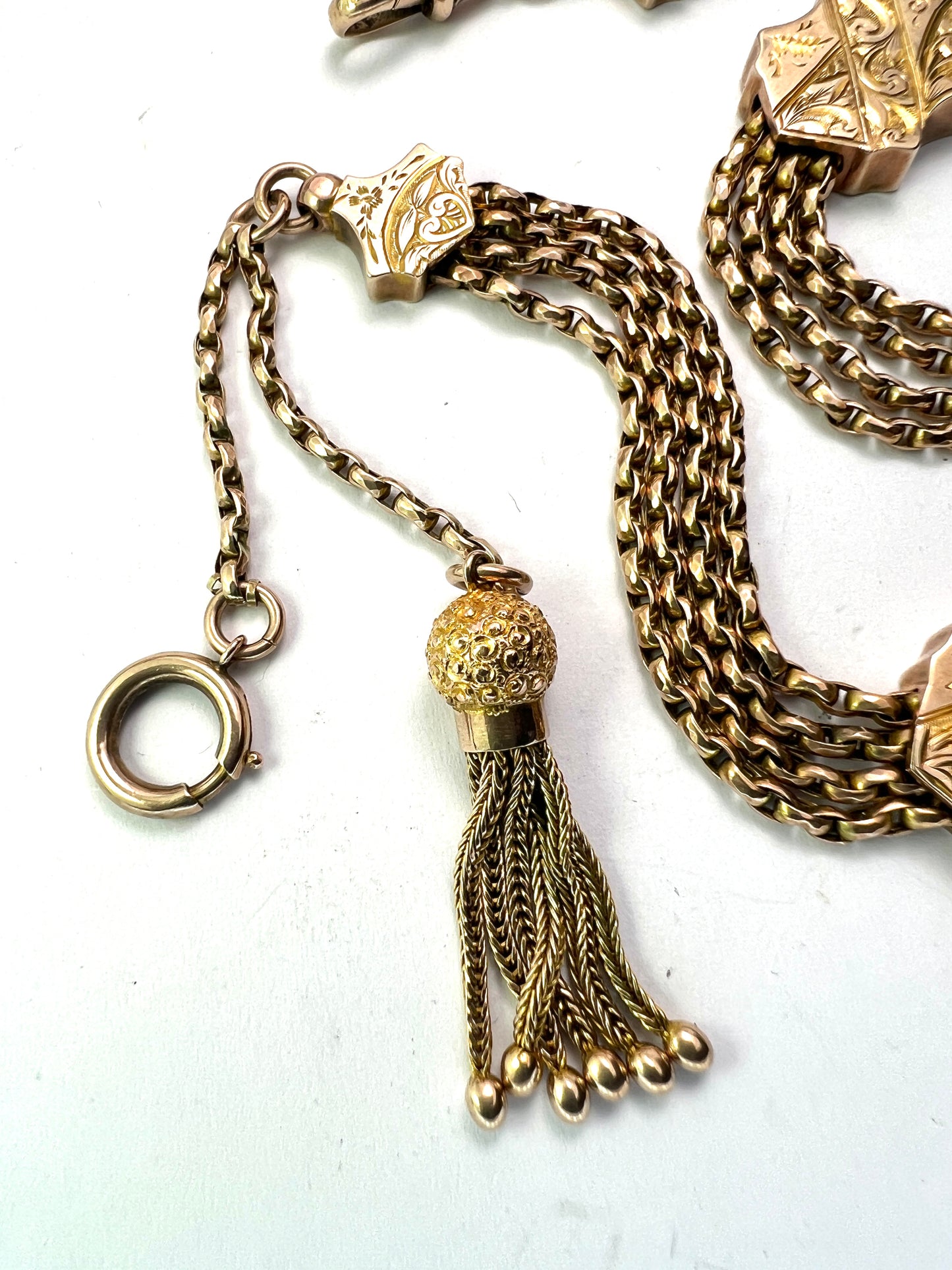 Antique 9CT Gold Albertina Watch Chain with Tassel Fob