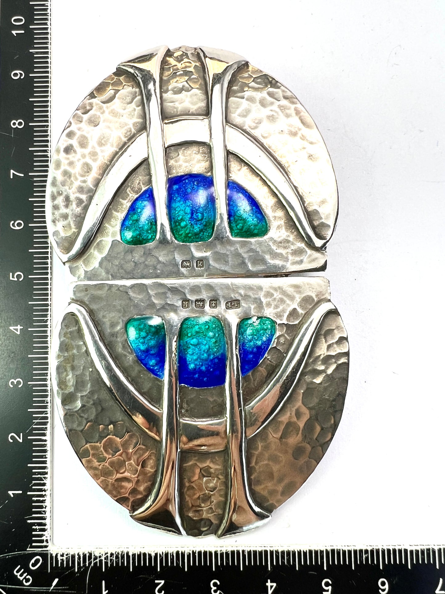 1909 Art Nouveau Enamelled Silver Belt Buckle by James Fenton