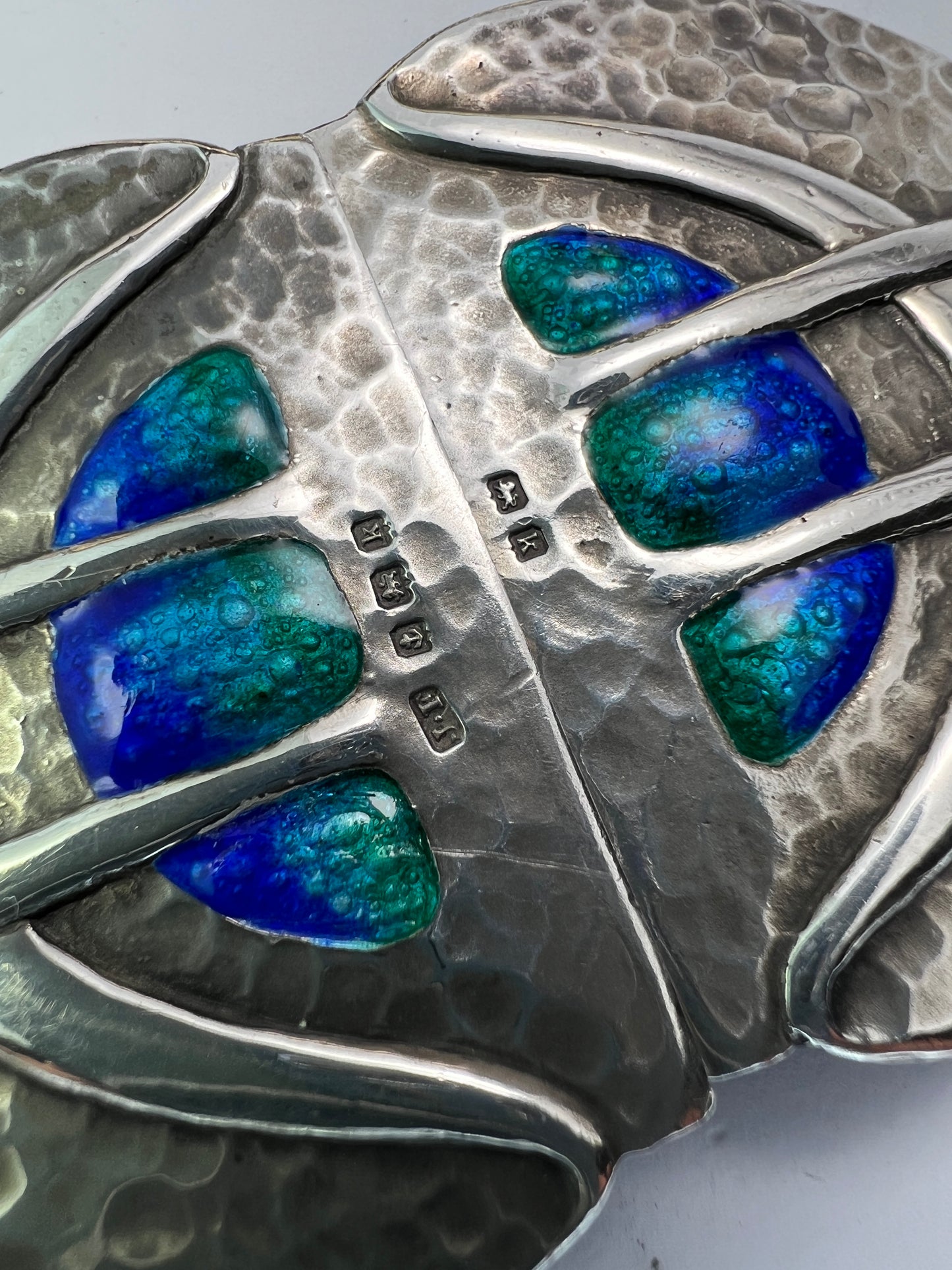 1909 Art Nouveau Enamelled Silver Belt Buckle by James Fenton
