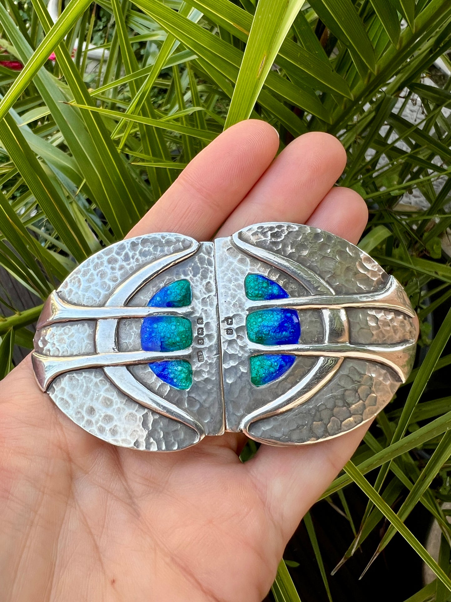 1909 Art Nouveau Enamelled Silver Belt Buckle by James Fenton