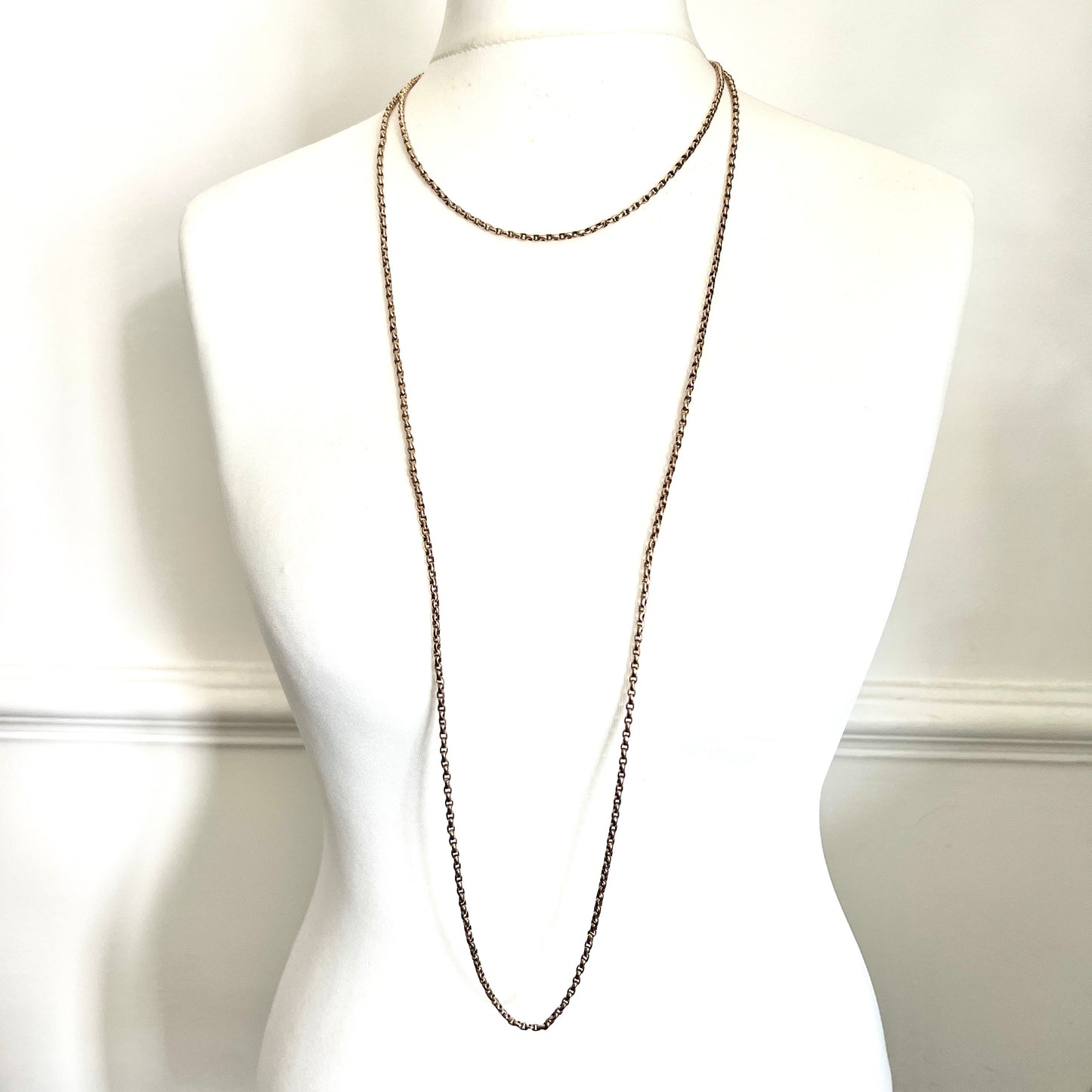 Very Long Victorian 9CT Gold Longuard Chain Necklace