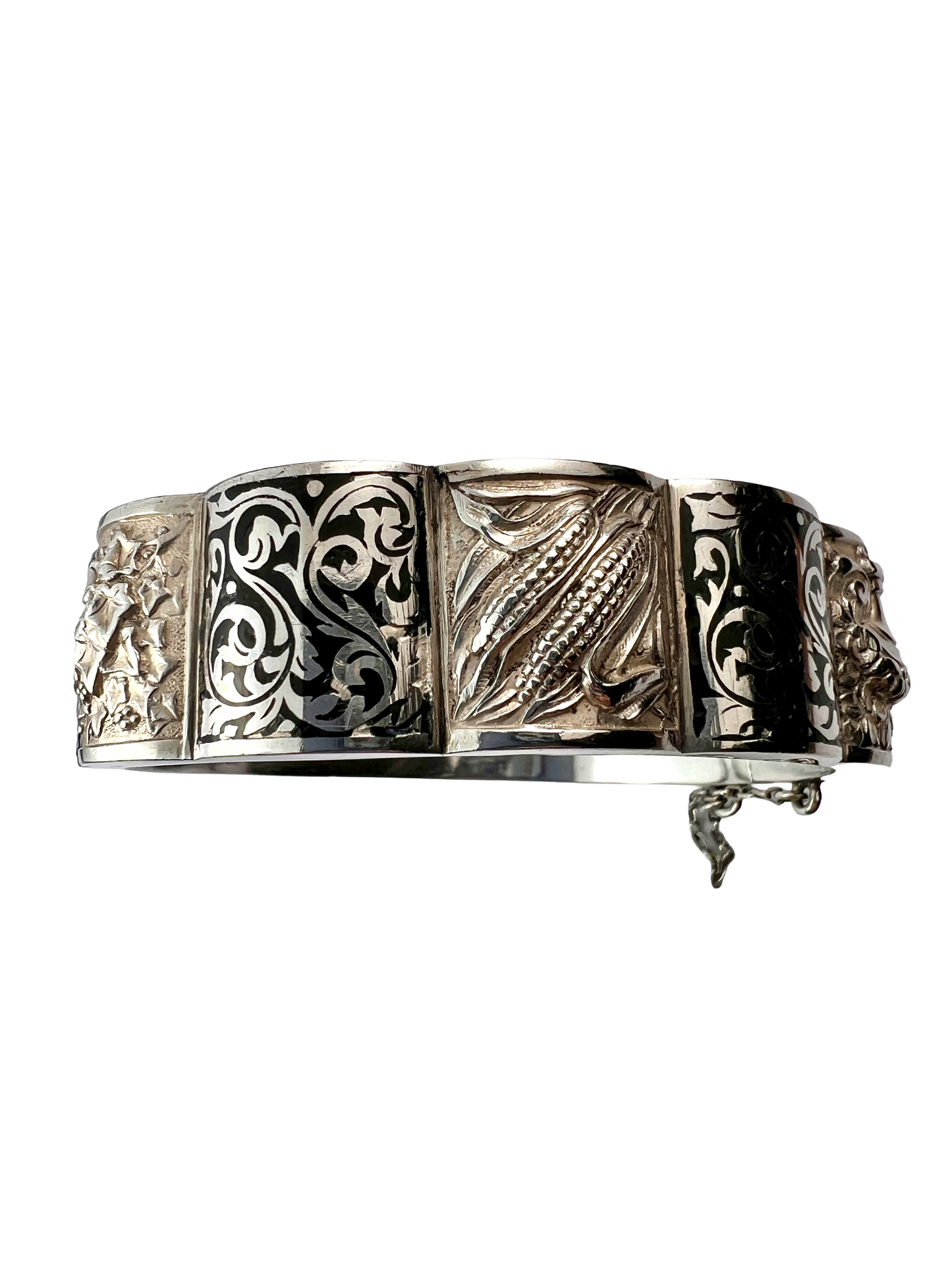 Vintage Silver Portuguese Hinged Cuff Bangle by TOPAZIO