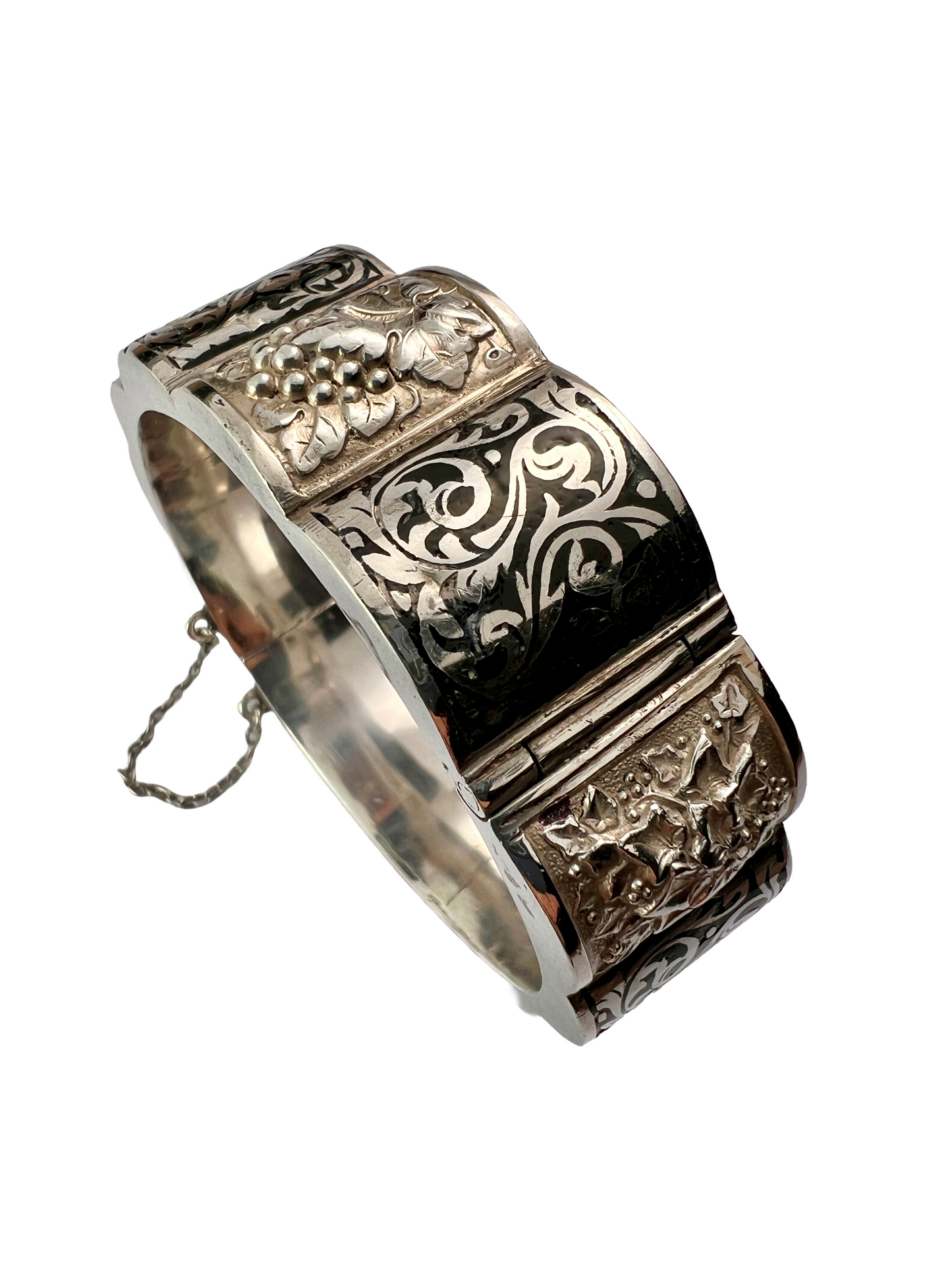 Vintage Silver Portuguese Hinged Cuff Bangle by TOPAZIO