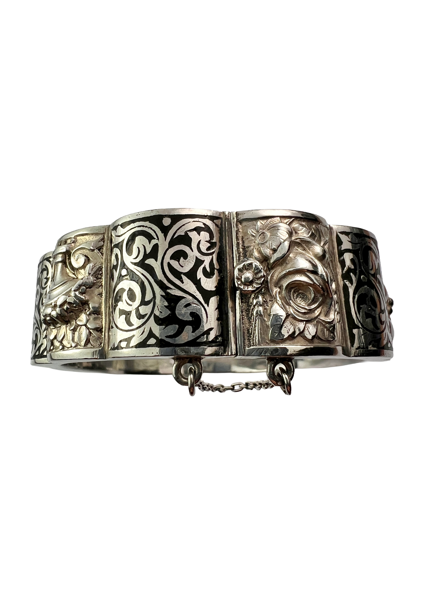 Vintage Silver Portuguese Hinged Cuff Bangle by TOPAZIO