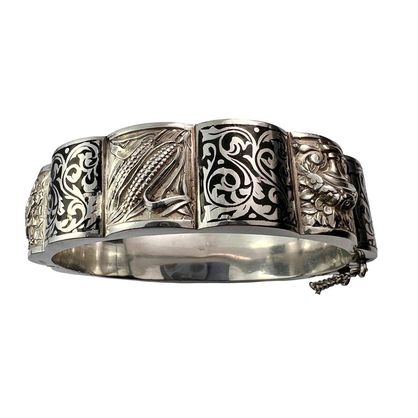 Vintage Silver Portuguese Hinged Cuff Bangle by TOPAZIO