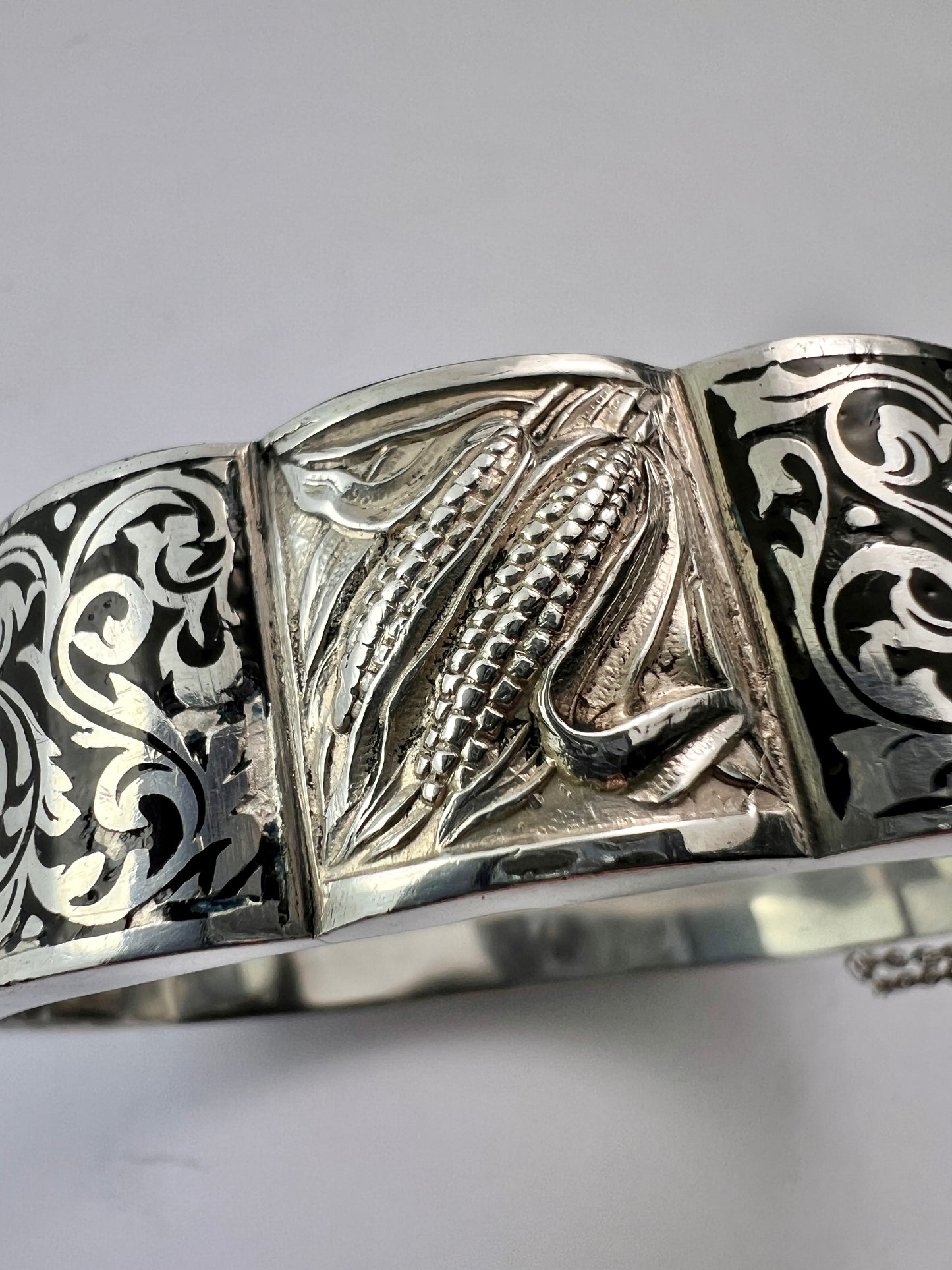 Vintage Silver Portuguese Hinged Cuff Bangle by TOPAZIO