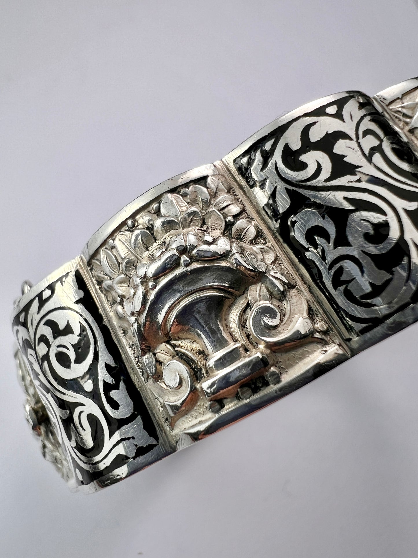 Vintage Silver Portuguese Hinged Cuff Bangle by TOPAZIO