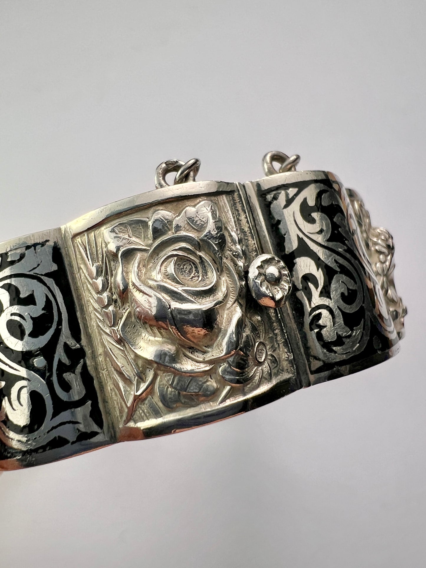Vintage Silver Portuguese Hinged Cuff Bangle by TOPAZIO