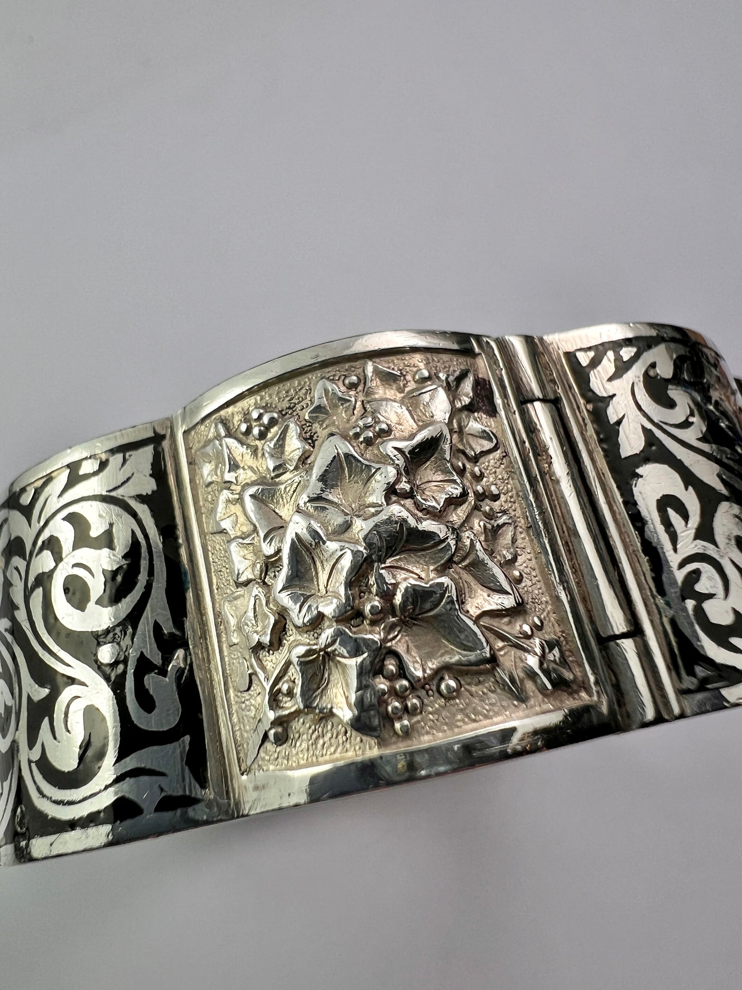 Vintage Silver Portuguese Hinged Cuff Bangle by TOPAZIO