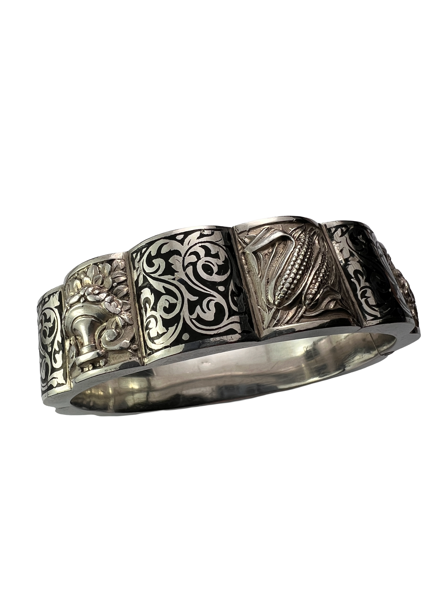 Vintage Silver Portuguese Hinged Cuff Bangle by TOPAZIO
